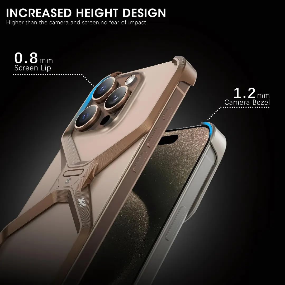 iPhone 16 Pro Max X Shape Metal Case Super Slim Premium Metal Luxury Aluminum Frameless X Shaped Case - Desert Titanium