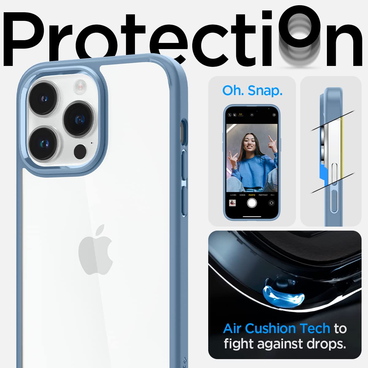 Spigen Ultra Hybrid Back Cover Case Compatible with iPhone 15 Pro (TPU + Poly Carbonate | Sierra Blue)