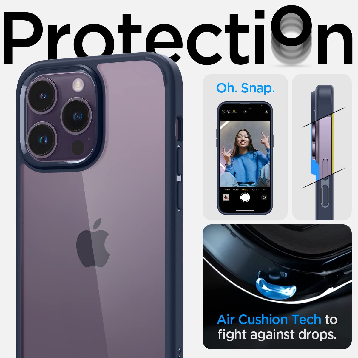 Spigen Ultra Hybrid Back Cover Case Compatible with iPhone 16 Pro (TPU + Poly Carbonate | Navy Blue)