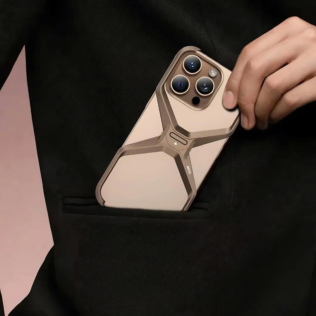 iPhone 16 Pro Super Slim Premium Metal Luxury Aluminum Frameless X Shaped Case - Desert Titanium