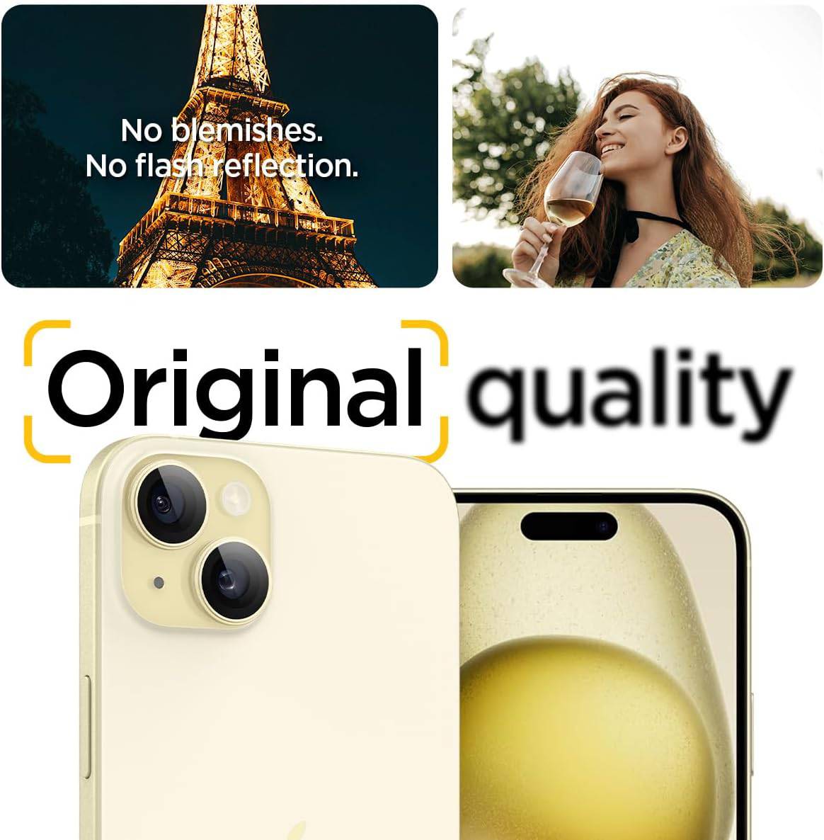 Spigen EZ Fit Optik Pro Tempered Glass Camera Lens Protector Guard for iPhone 15 Plus (Yellow) - 1 Pack