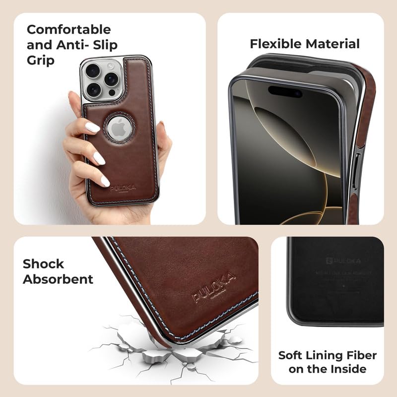 iPhone 13 Pro Luxurious Chrome Leather Case - Brown