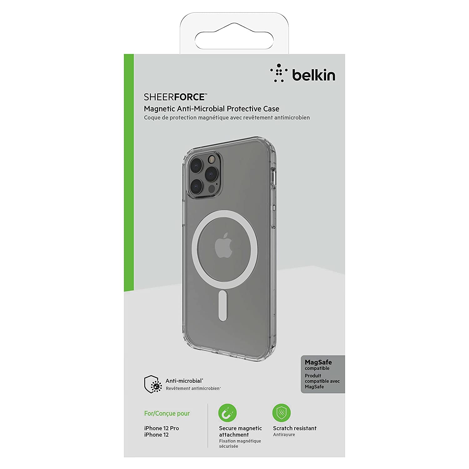 Belkin TPU Magnetic Protective Clear Case, Lightweight Design, MagSafe Compatible, Anti-Microbial Coating for iPhone 12,(Reduces Bacteria by 99%), Screen-Down Protection