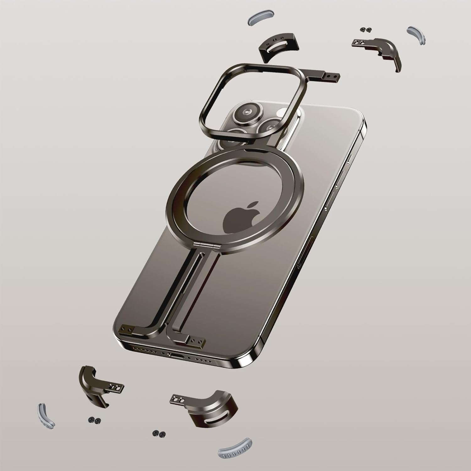 OATSBASF for iPhone 16 Pro Max Case, Sleek Minimalist Protective Shock Absorption Aerospace Grade Aluminum Shells with Built-in Kickstand Phone Case (Dessert Titanium, for iPhone 16 Pro Max)