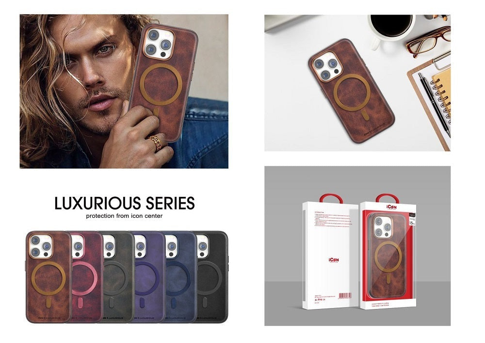 iPhone 15 leather Magsafe show case - Gray