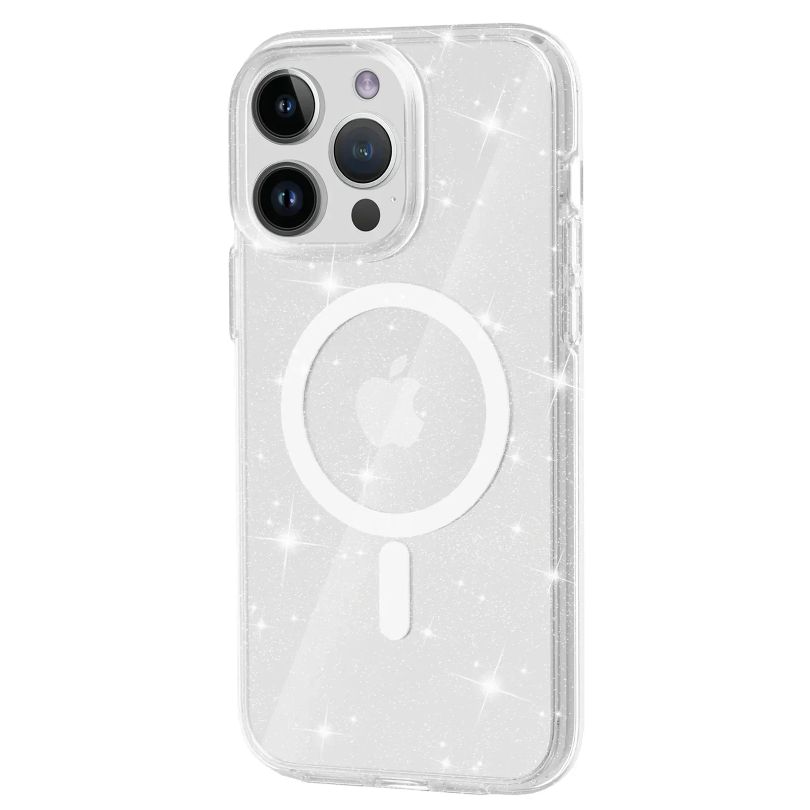 Glitter Magnetic Case for iPhone 15 , Hard PC + Soft TPU Compatible with MagSafe Phone Cover - White