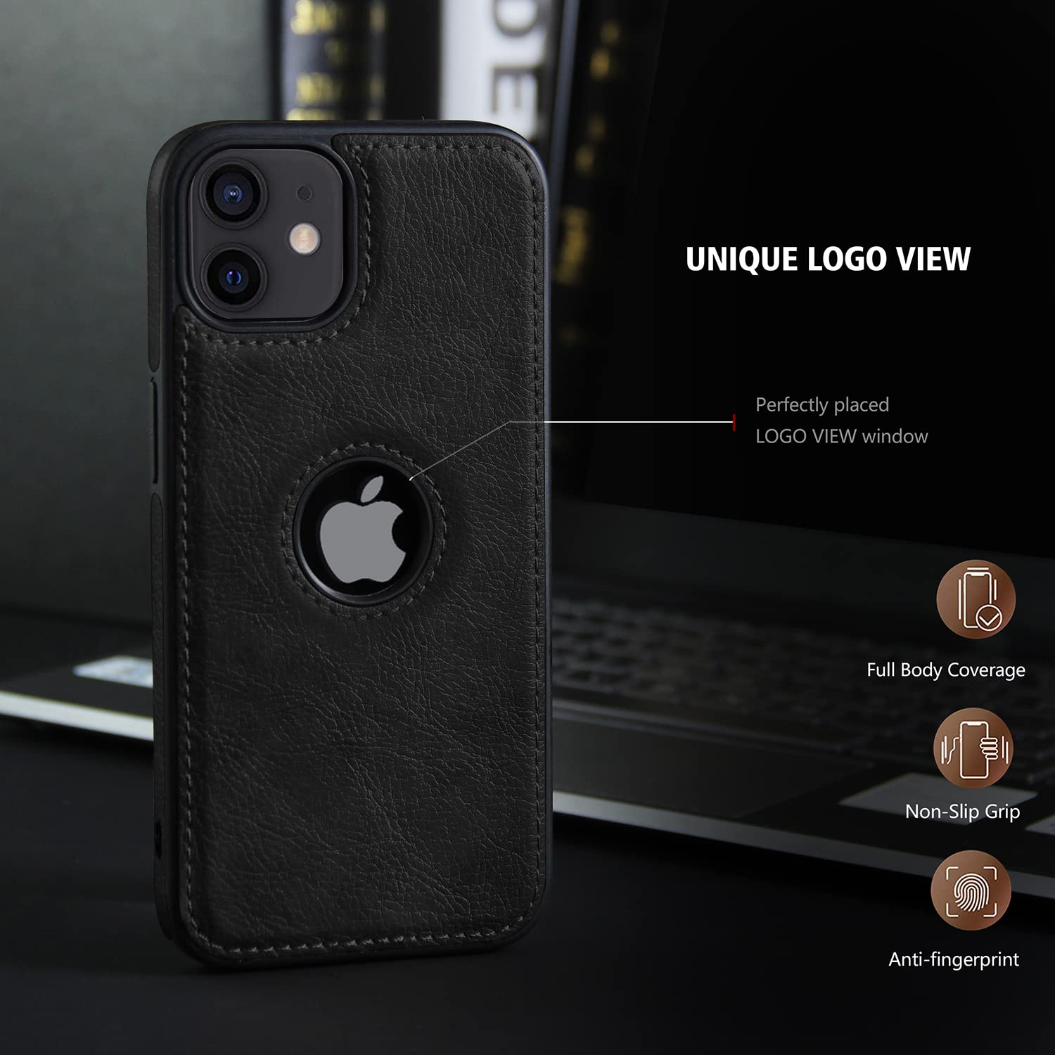 iPhone 12 Original PU Leather Case Classic Luxury Elegant with Logo Cut-Black