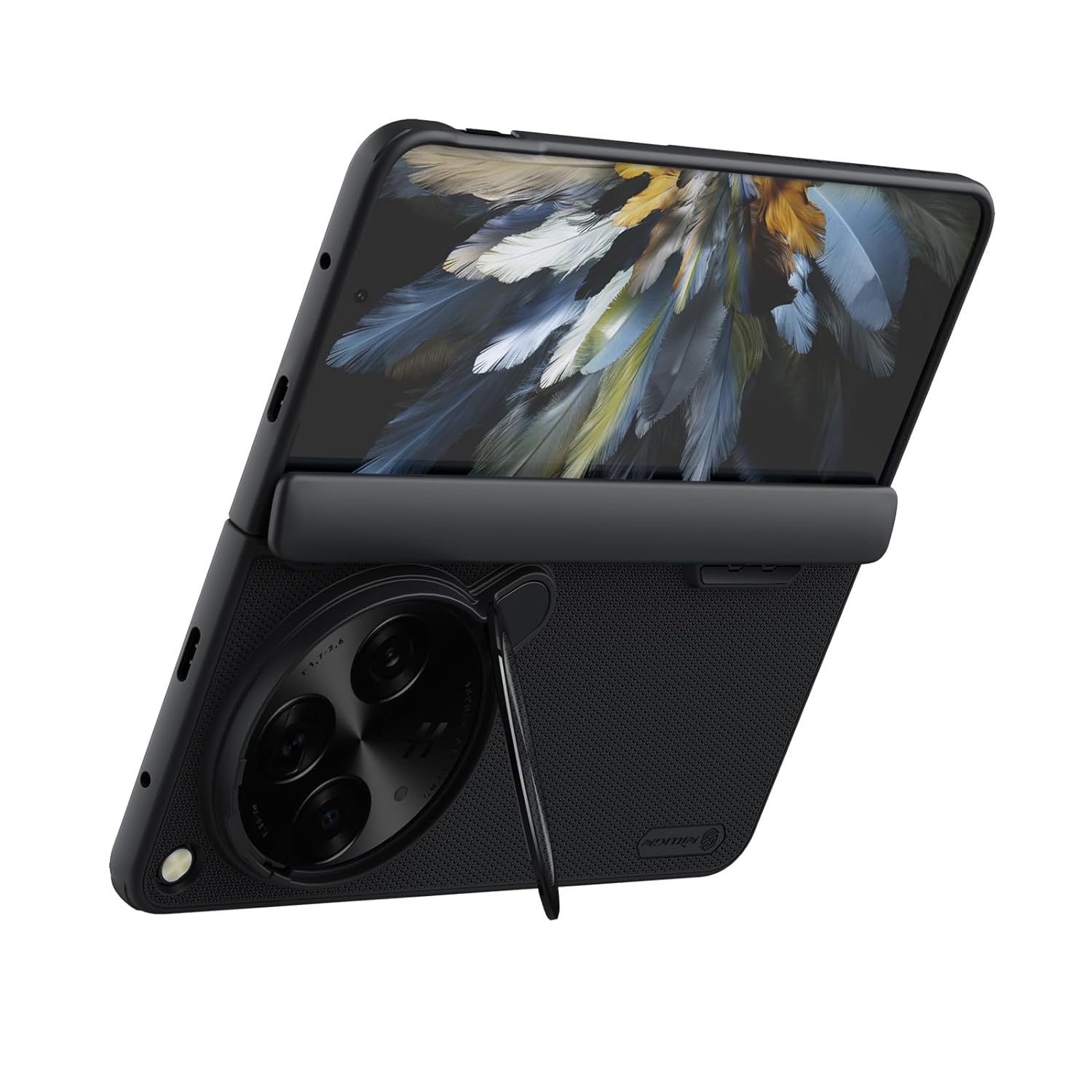 Nillkin Case for OnePlus Open (7.82" Inch) Super Frosted Shield Prop Flip Style Lens Camera Protect Mobile Holder TPU + PC Wireless Charging Black Color