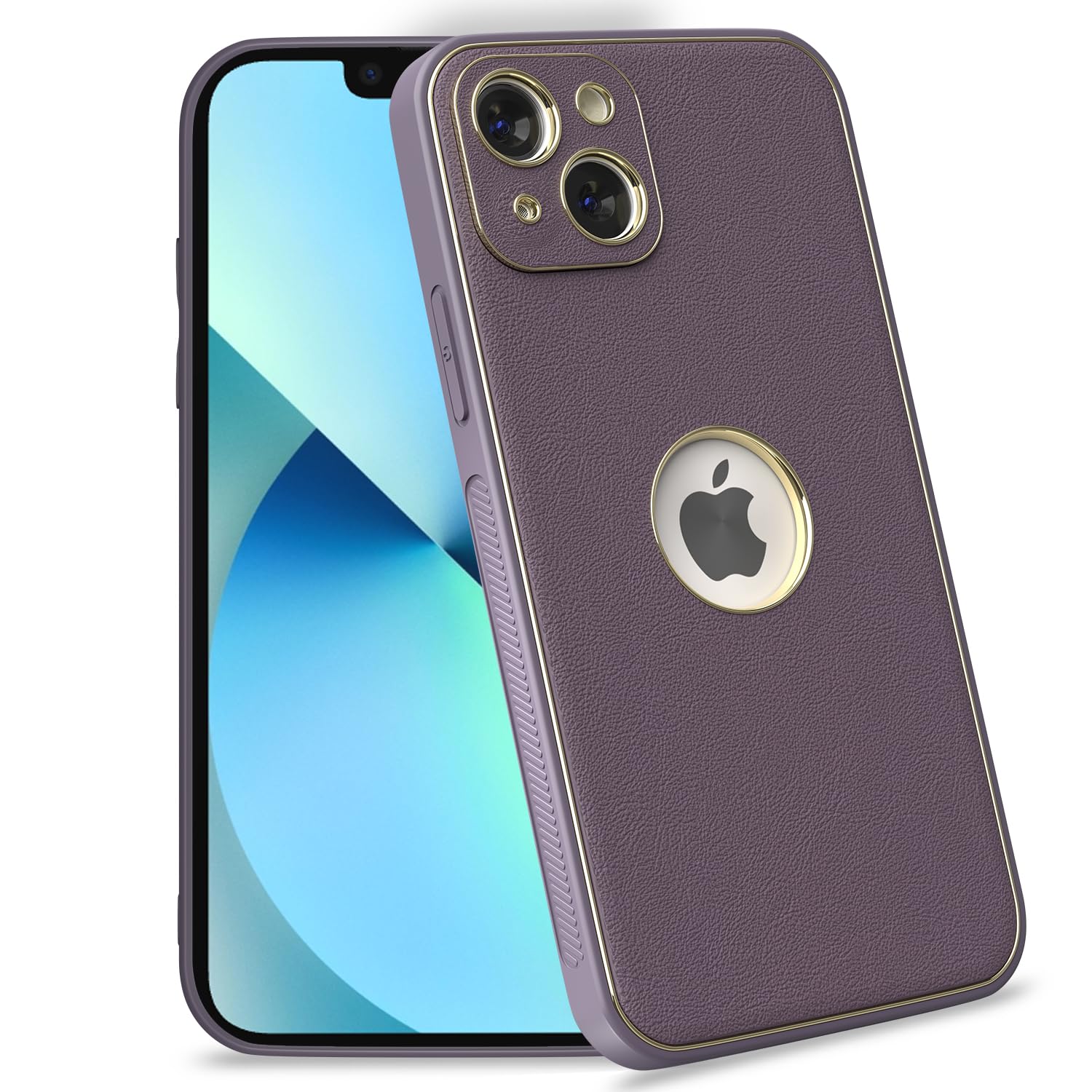 iPhone 13 Leather Silver Electroplated Chrome Back Cover-Purple