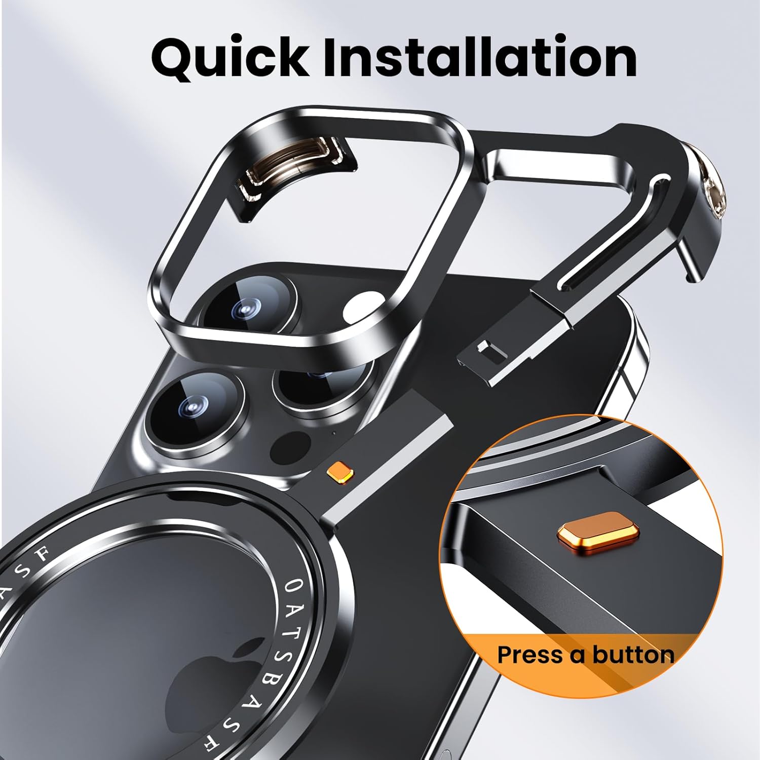 OATSBASF Minimalist Phone Case Compatible with iPhone 16 Pro, 360° Rotation Kickstand Aluminum Metal Frameless Design Bumper Z Case, Protective Shock Grade Shell, Black