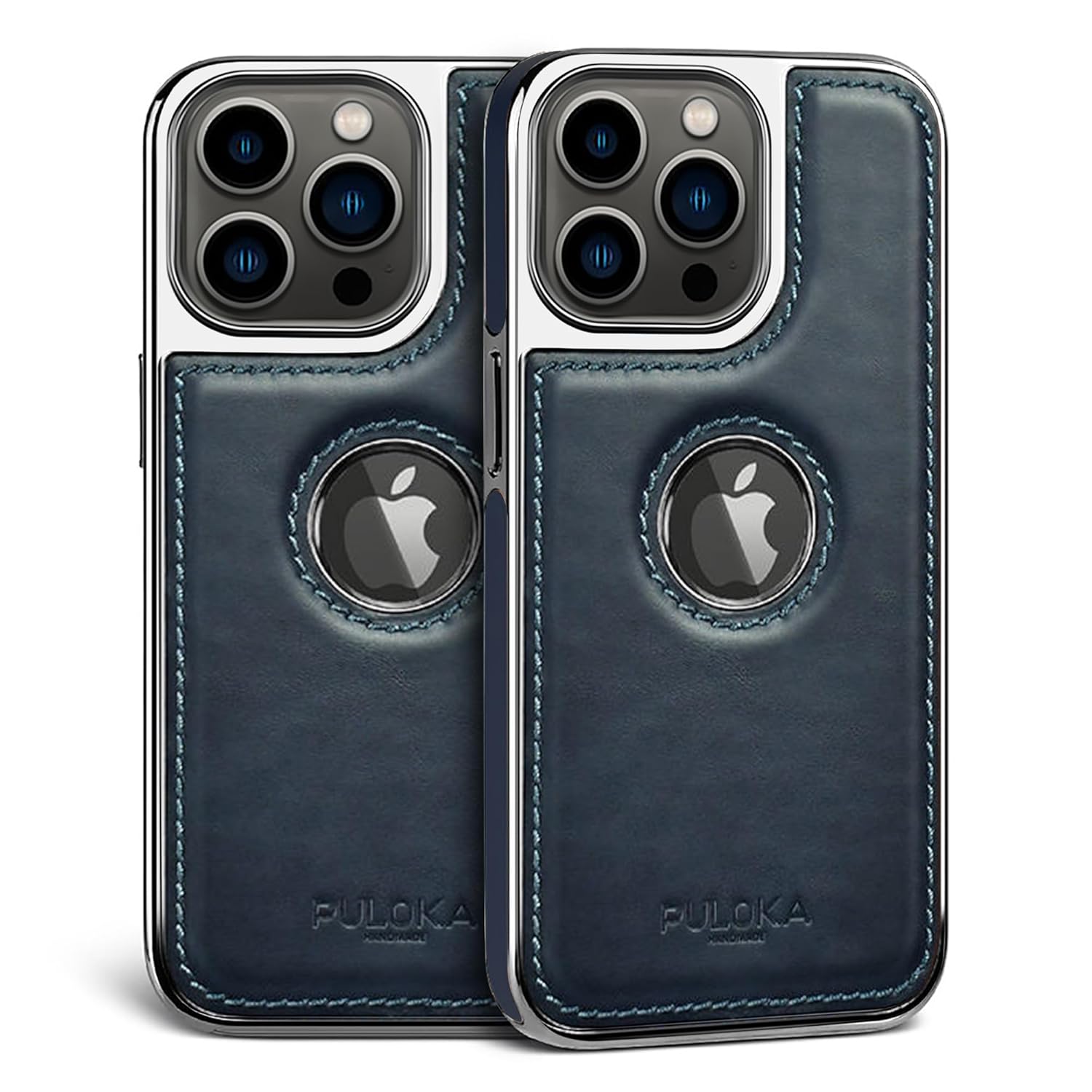 iPhone 13 Pro Luxurious Chrome Leather Case - Blue
