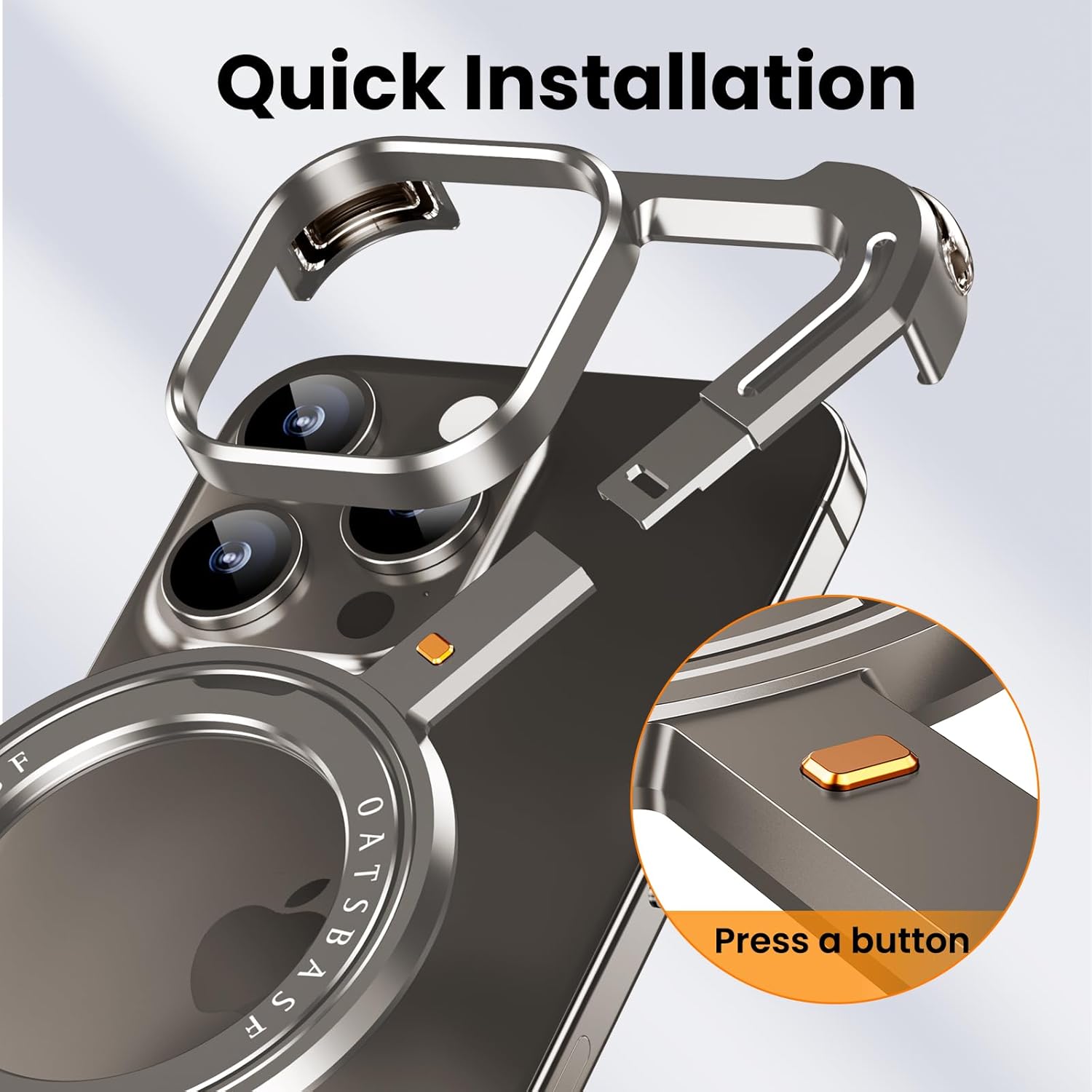 OATSBASF Minimalist Phone Case Compatible with iPhone 16 Pro, 360° Rotation Kickstand Aluminum Metal Frameless Design Bumper Z Case, Protective Shock Grade Shell, Natural Titanium