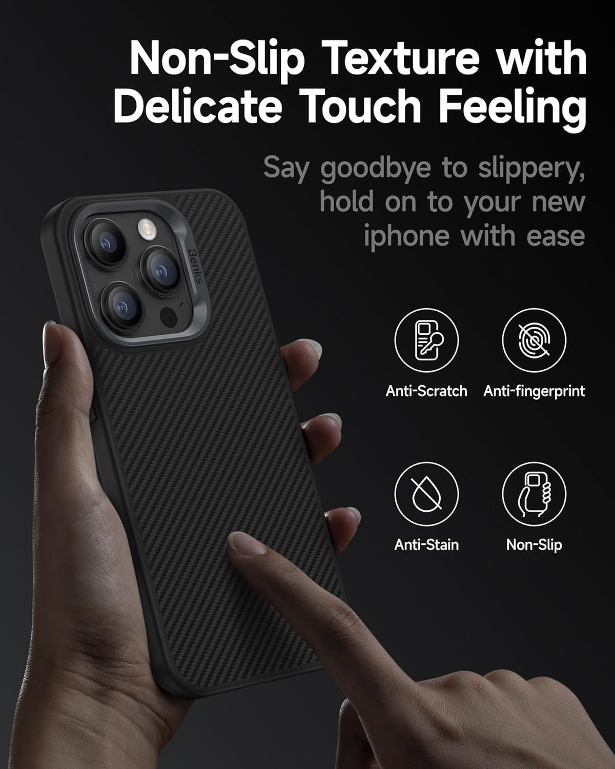 BENKS Magnetic Case for iPhone 16 Pro, Built with Dupont Kevlar 600D Aramid Fiber [Compatible with Magsafe], [Military Grade Drop Protection] Anti-Scratch Non-Slip Shockproof Cover.