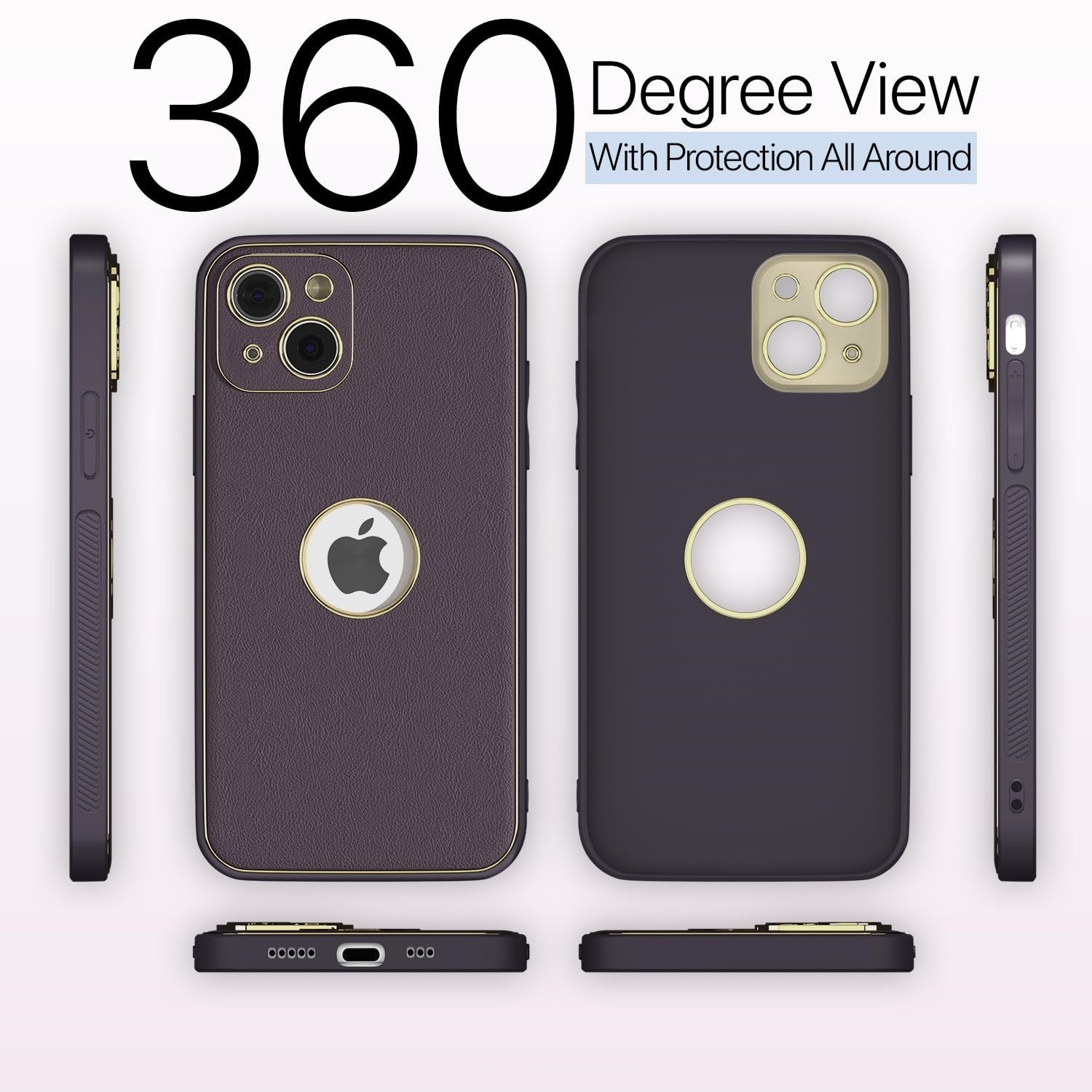 iPhone 13 Leather Silver Electroplated Chrome Back Cover-Purple