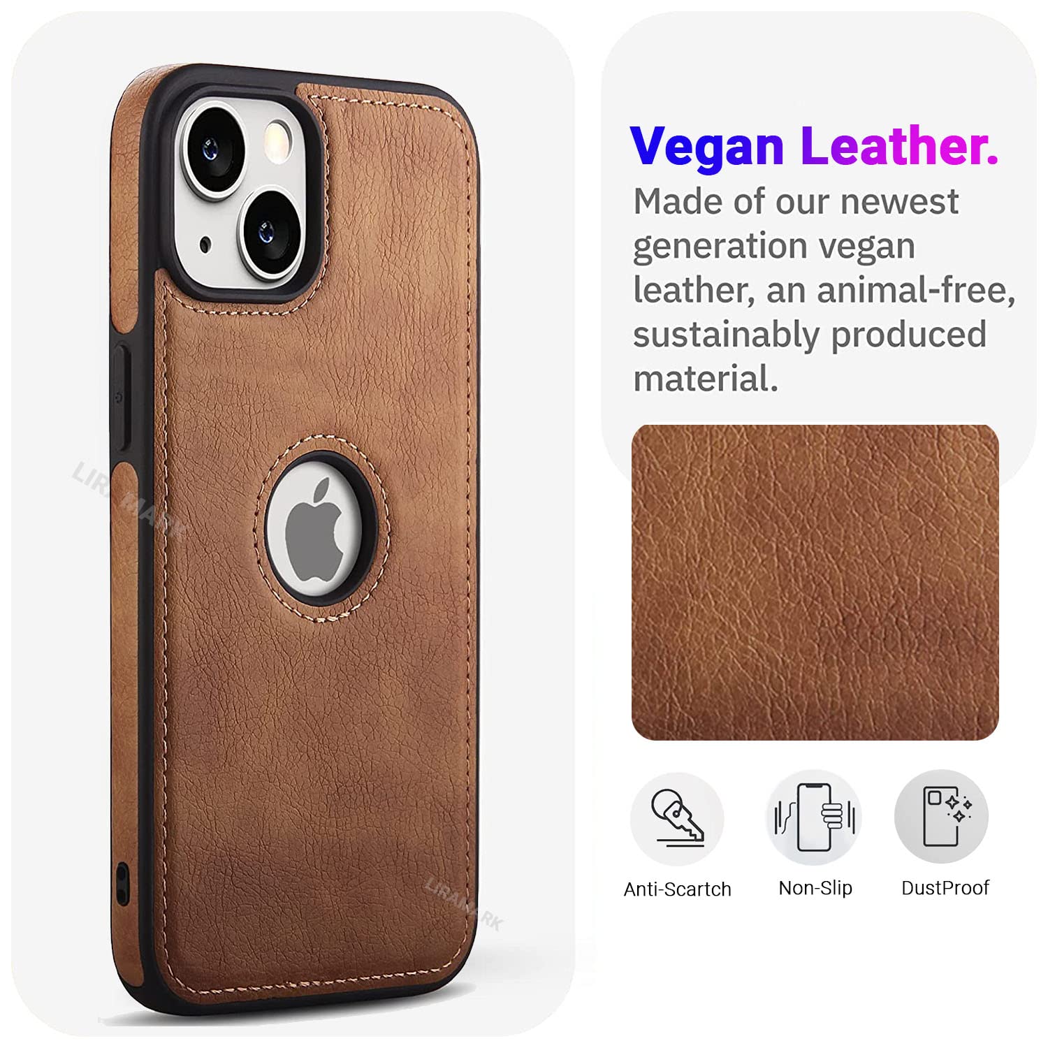 iPhone 14 Max Classic Luxury Elegant PU Leather Case Cover with Logo Cut  - Brown