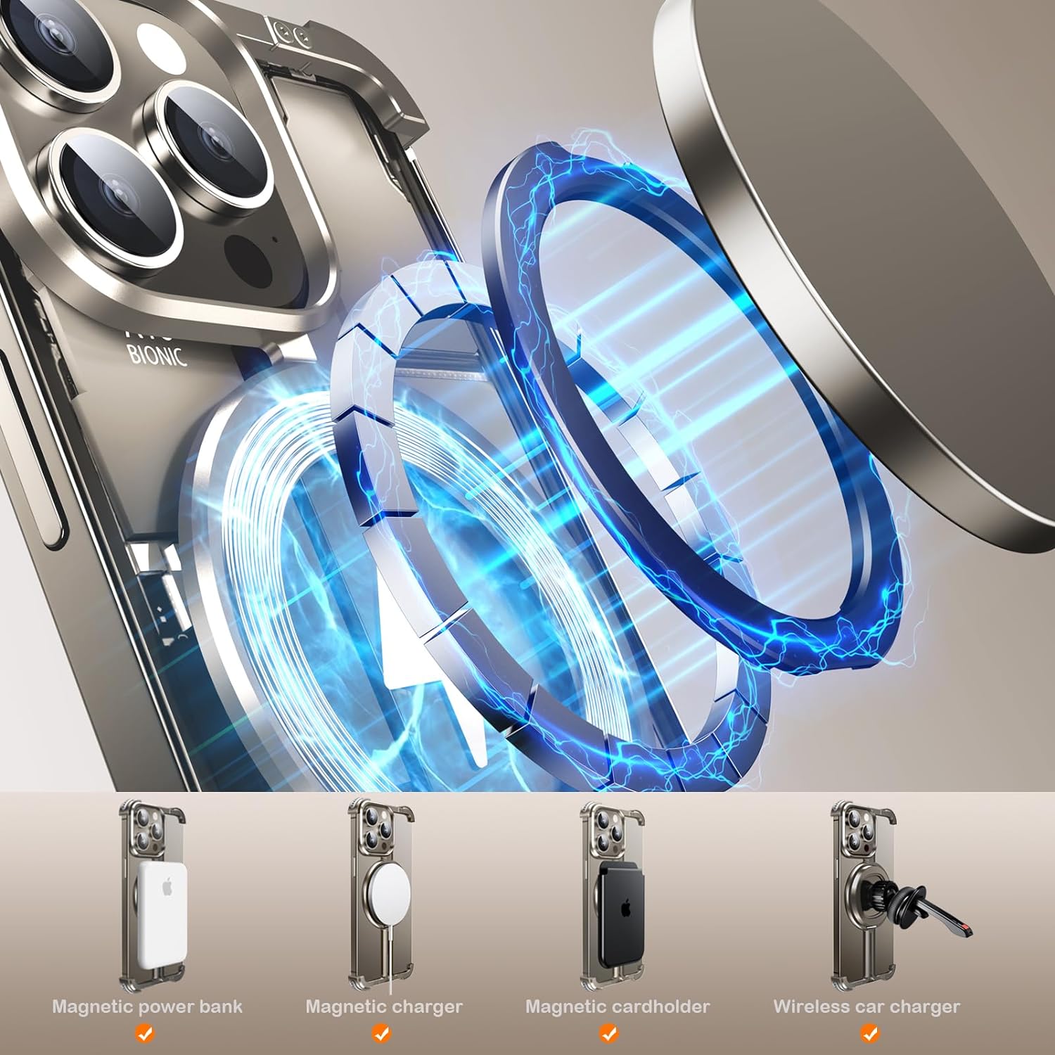 OATSBASF for iPhone 16 Pro Max Case, Sleek Minimalist Protective Shock Absorption Aerospace Grade Aluminum Shells with Built-in Kickstand Phone Case (Dessert Titanium, for iPhone 16 Pro Max)