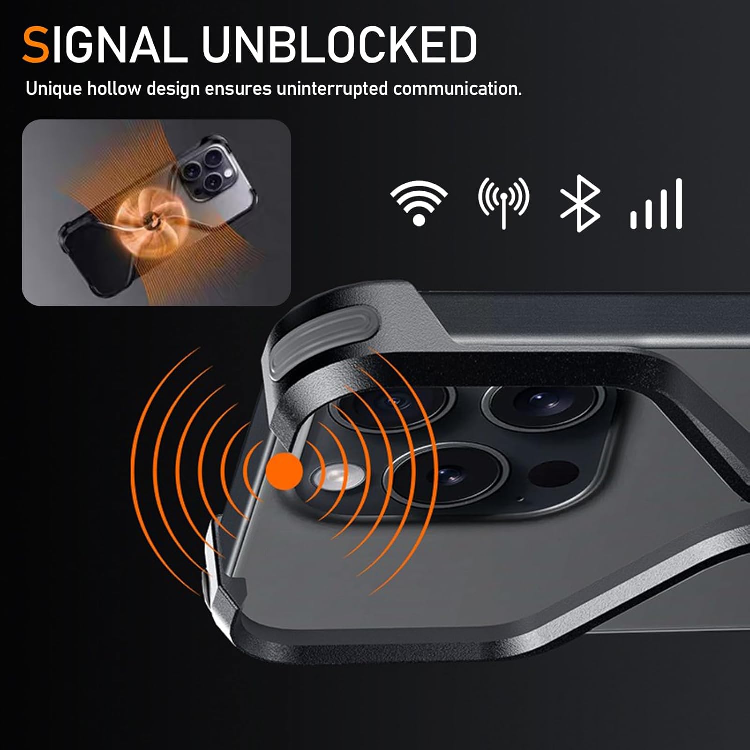 iPhone 15 Pro Max X Shape Metal Case Premium Metal Luxury Aluminum Rimless Case - Black