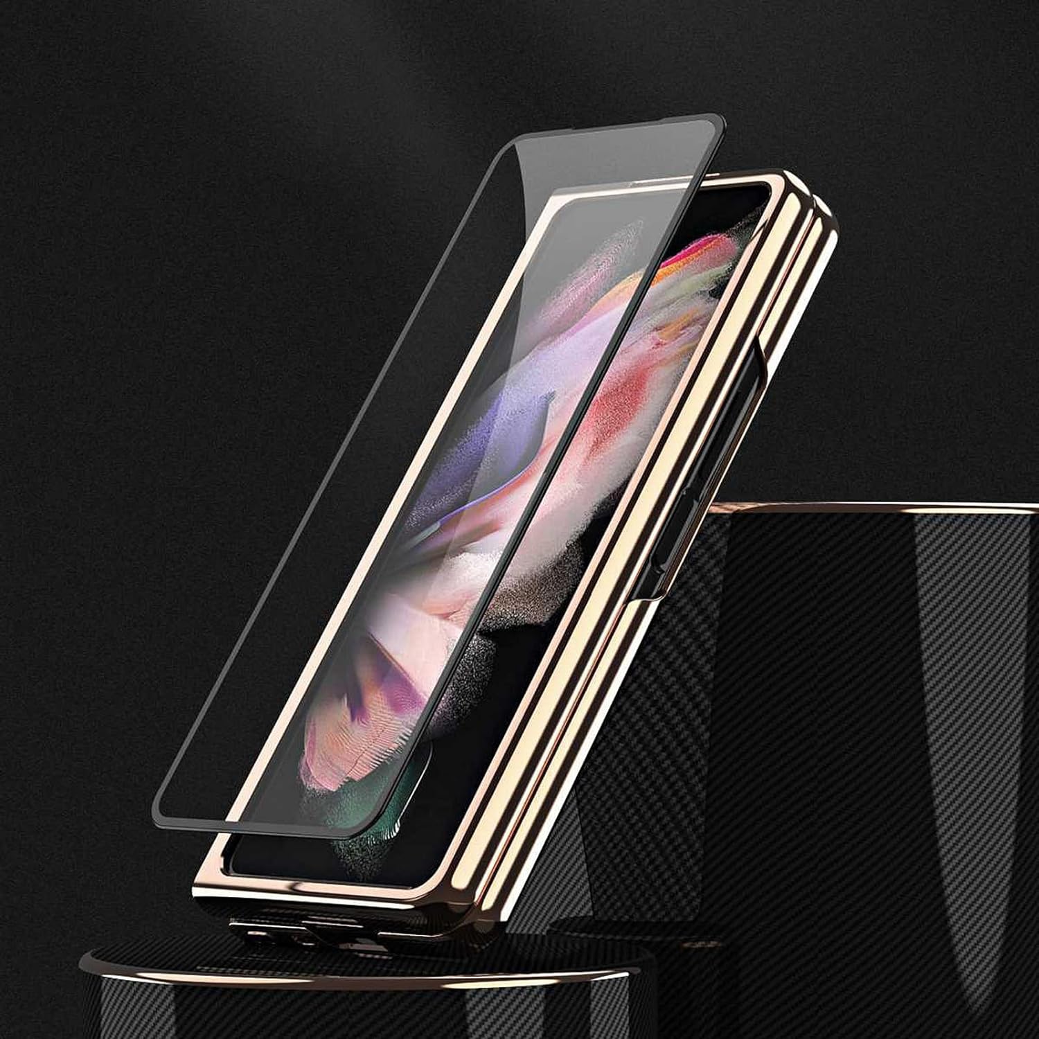 Samsung Galaxy Z Fold 6 Gold Plated Leather Case With Front Glass Protection