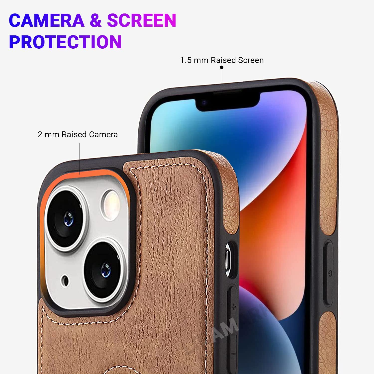 iPhone 14 Max Classic Luxury Elegant PU Leather Case Cover with Logo Cut  - Brown