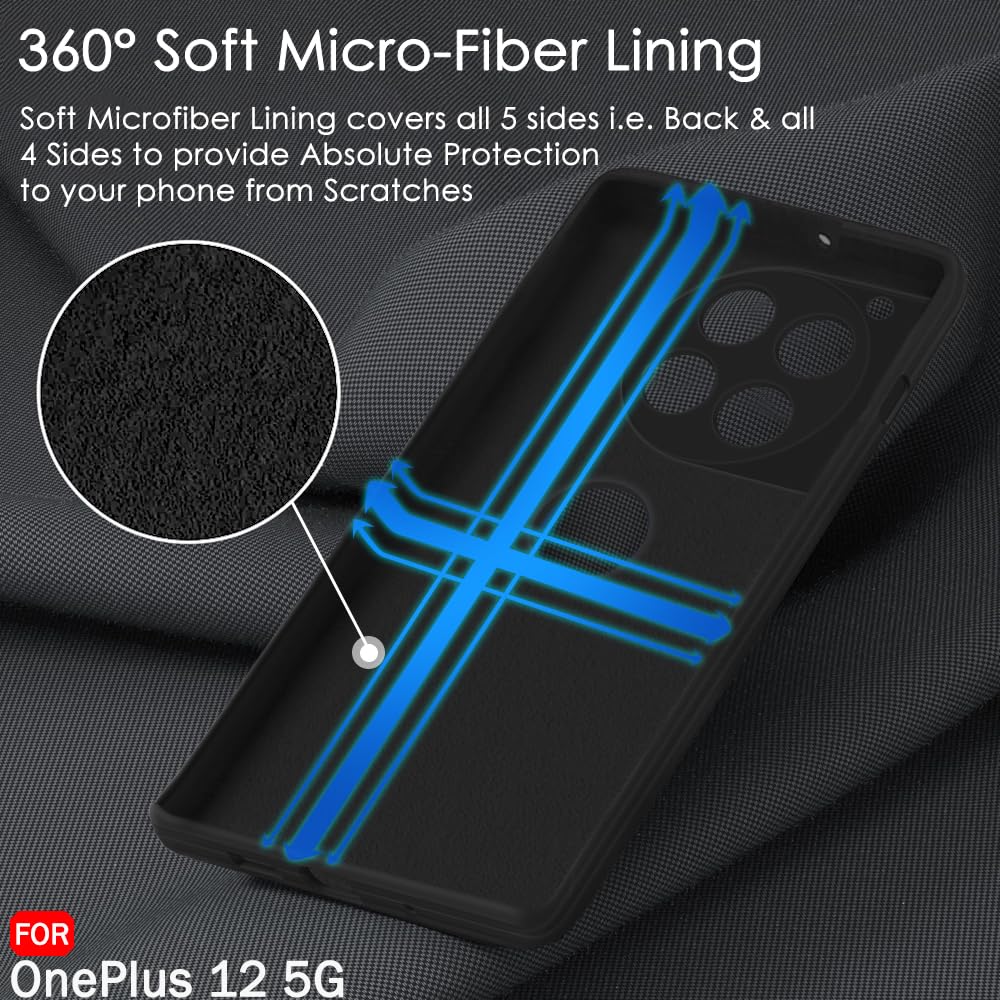 Silicone Back Cover Case for OnePlus 12 5G | Soft Micro-Fibre Lining Inside | Camera Protection Bump | Shockproof Back Cover Case for OnePlus 12 5G (Silicone, Black)