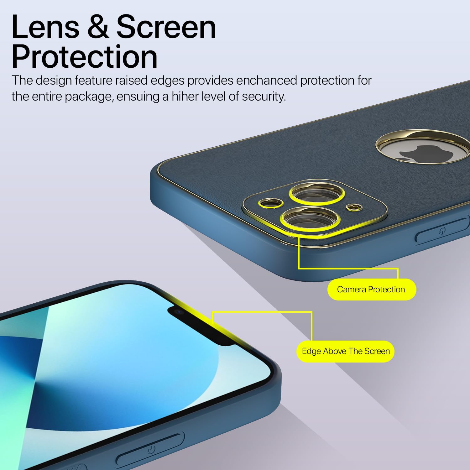 iPhone 13 Leather Silver Electroplated Chrome Back Cover-Blue