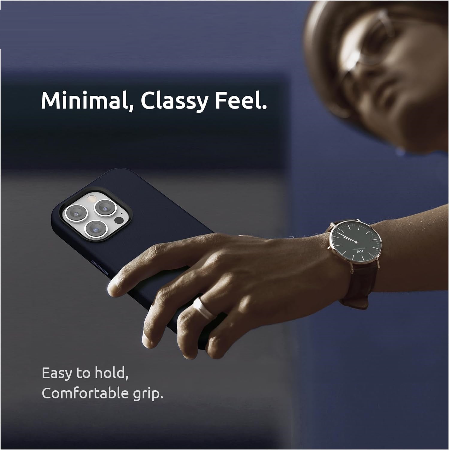 iPhone 15 Kzdoo Noble Classic Series Genuine Leather Case - Blue