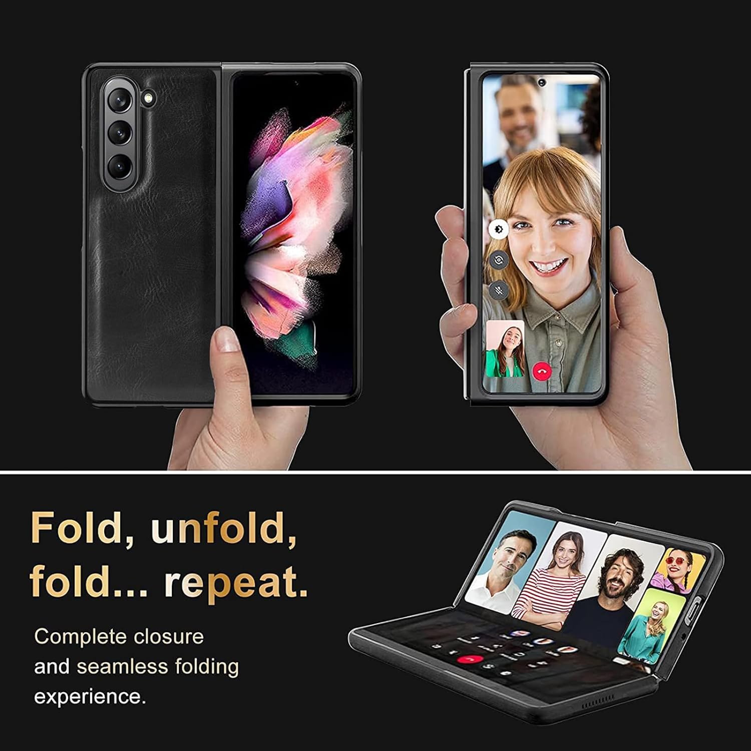 Samsung Galaxy Z Fold 6 Gold Plated Leather Case With Front Glass Protection