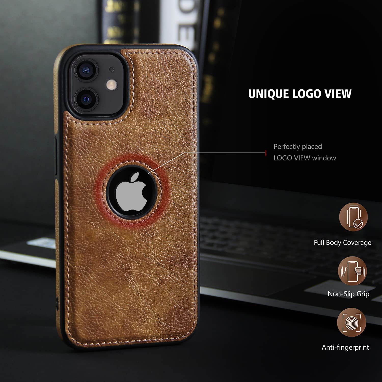 iPhone 12 Original PU Leather Case Classic Luxury Elegant with Logo Cut