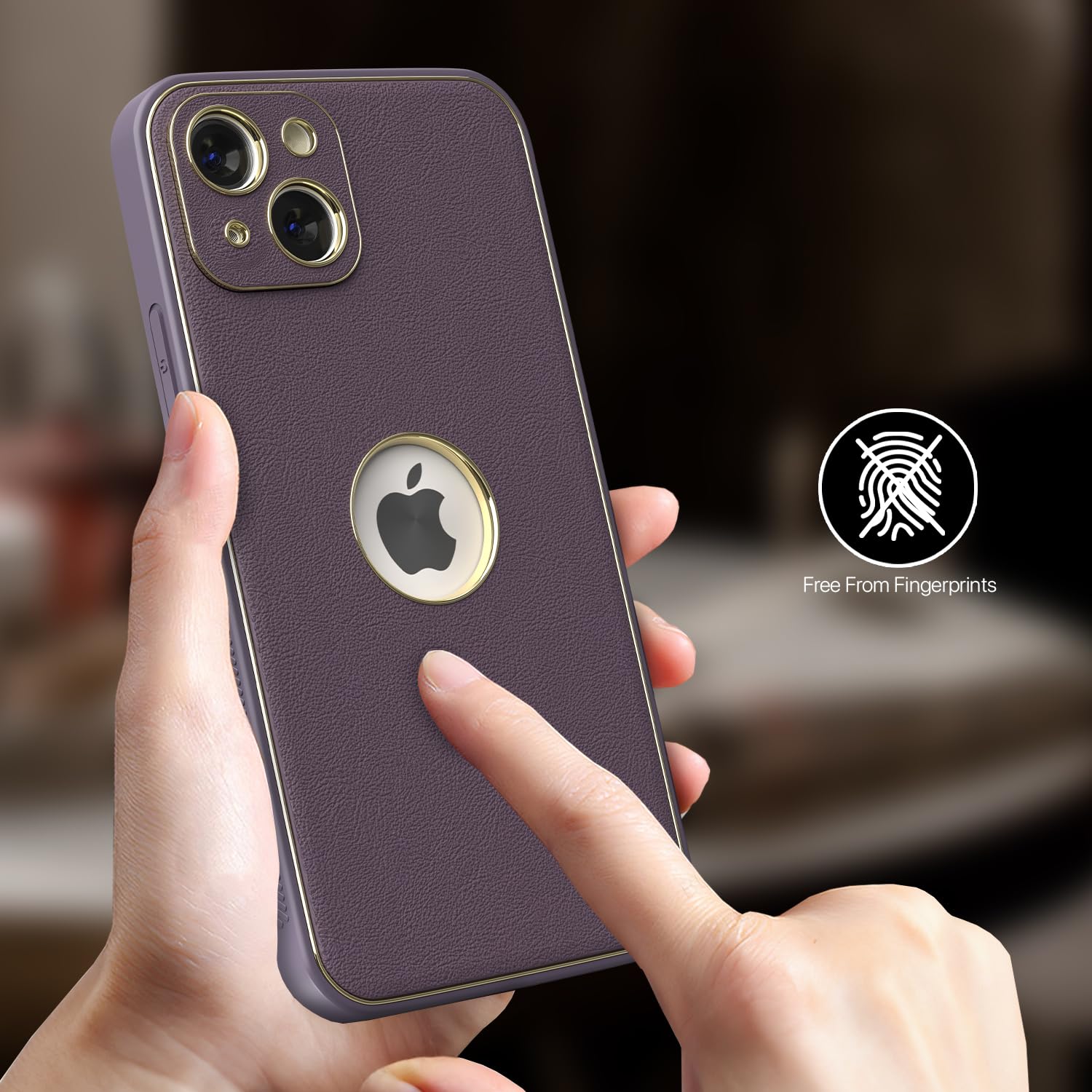 iPhone 13 Leather Silver Electroplated Chrome Back Cover-Purple