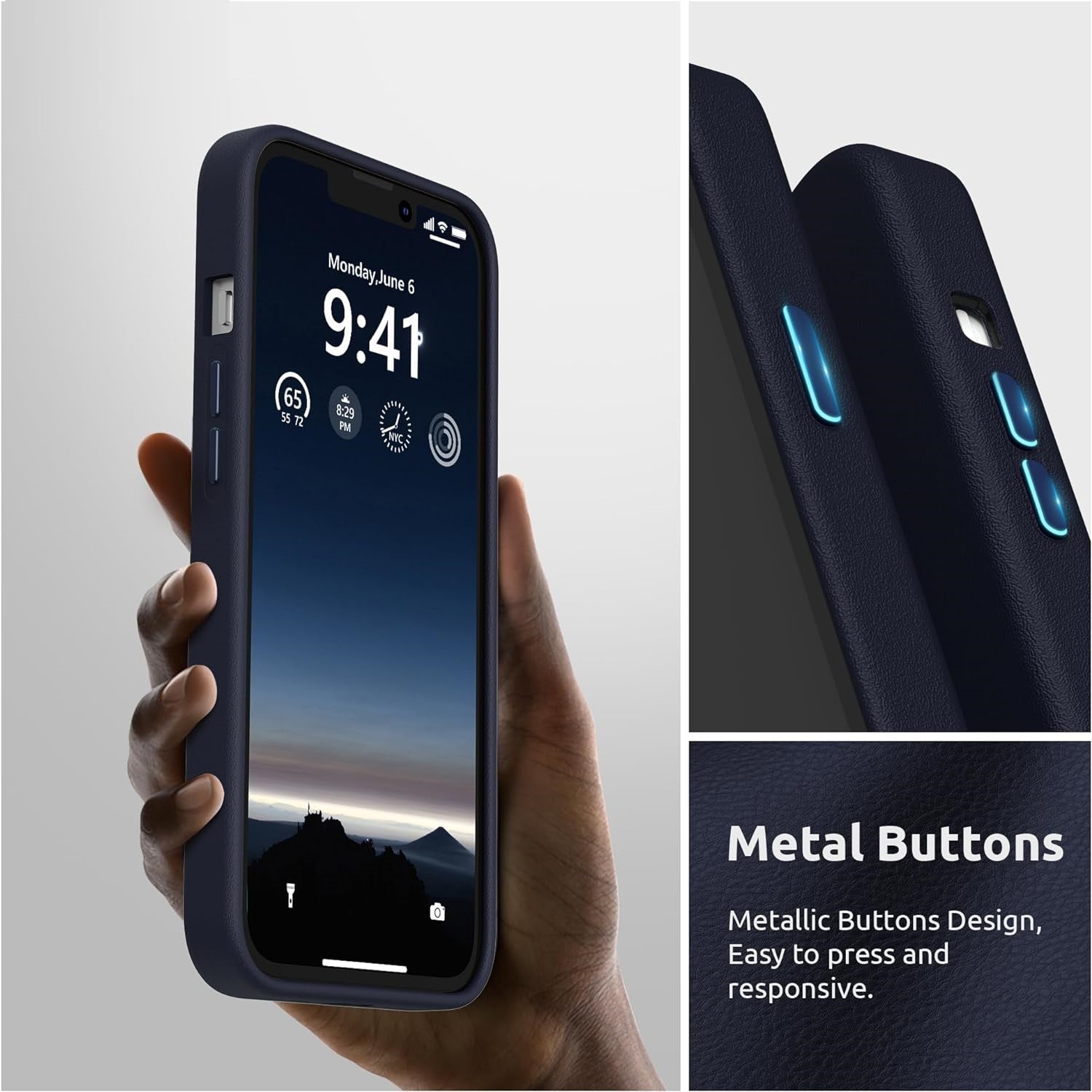 iPhone 15 Kzdoo Noble Classic Series Genuine Leather Case - Blue