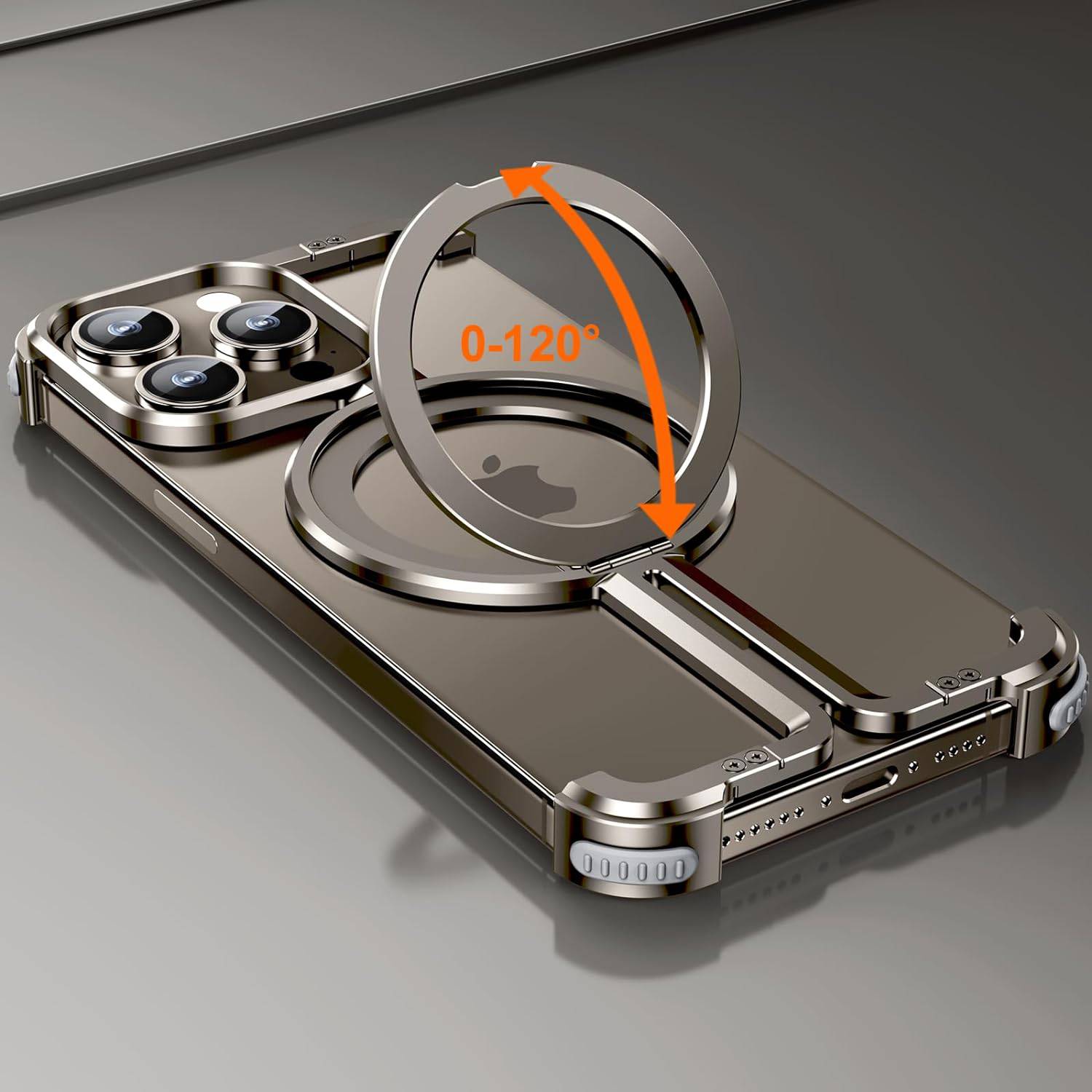 OATSBASF for iPhone 16 Pro Max Case, Sleek Minimalist Protective Shock Absorption Aerospace Grade Aluminum Shells with Built-in Kickstand Phone Case (Dessert Titanium, for iPhone 16 Pro Max)