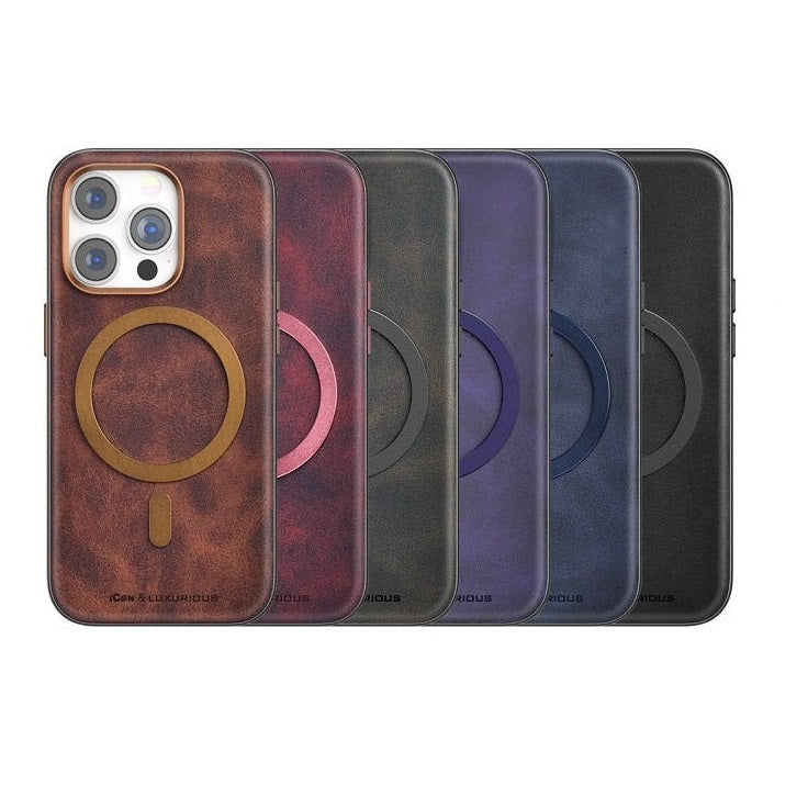 iPhone 14 Pro Max Icon Leather Case with Metal MagSafe Ring - Black