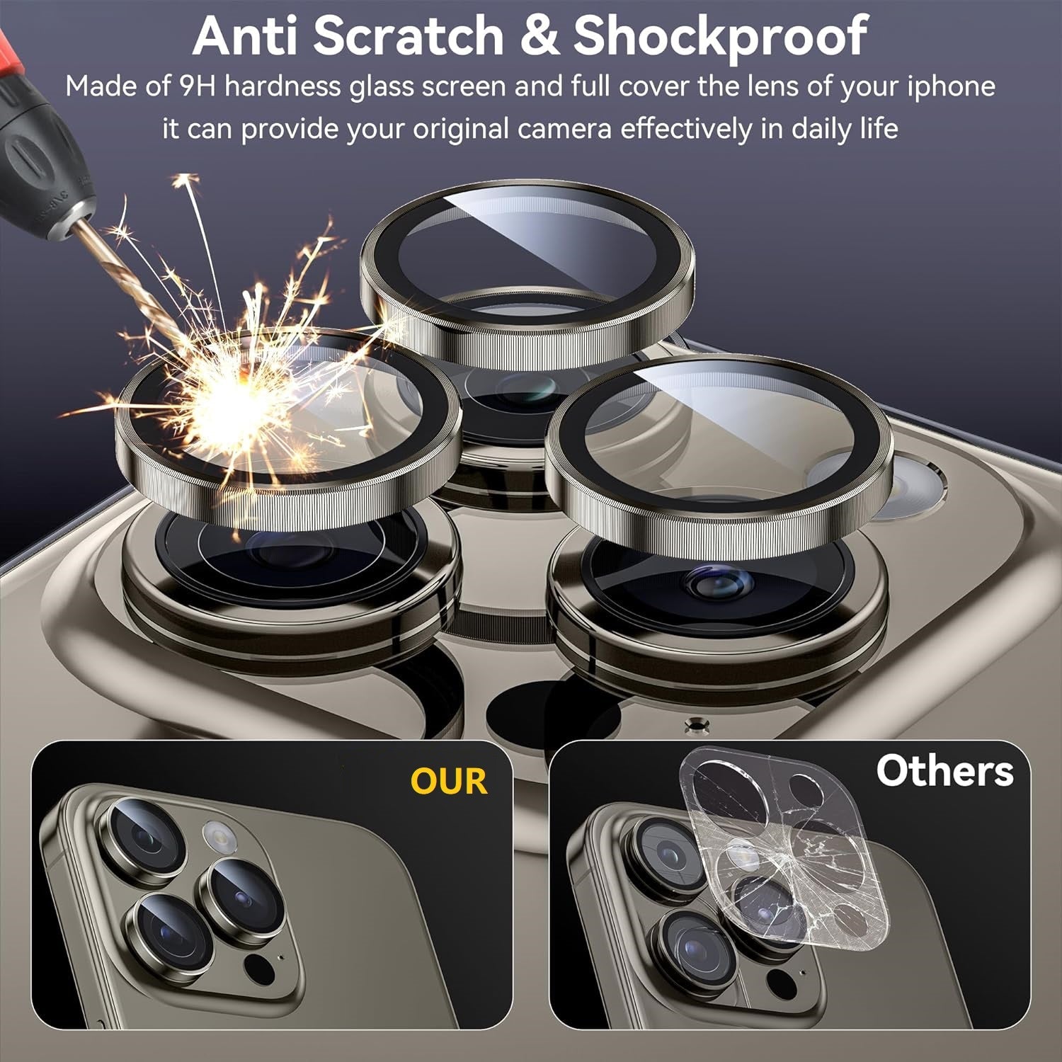 iPhone 15 Pro Camera Lens Protector Metal Frame with Glass