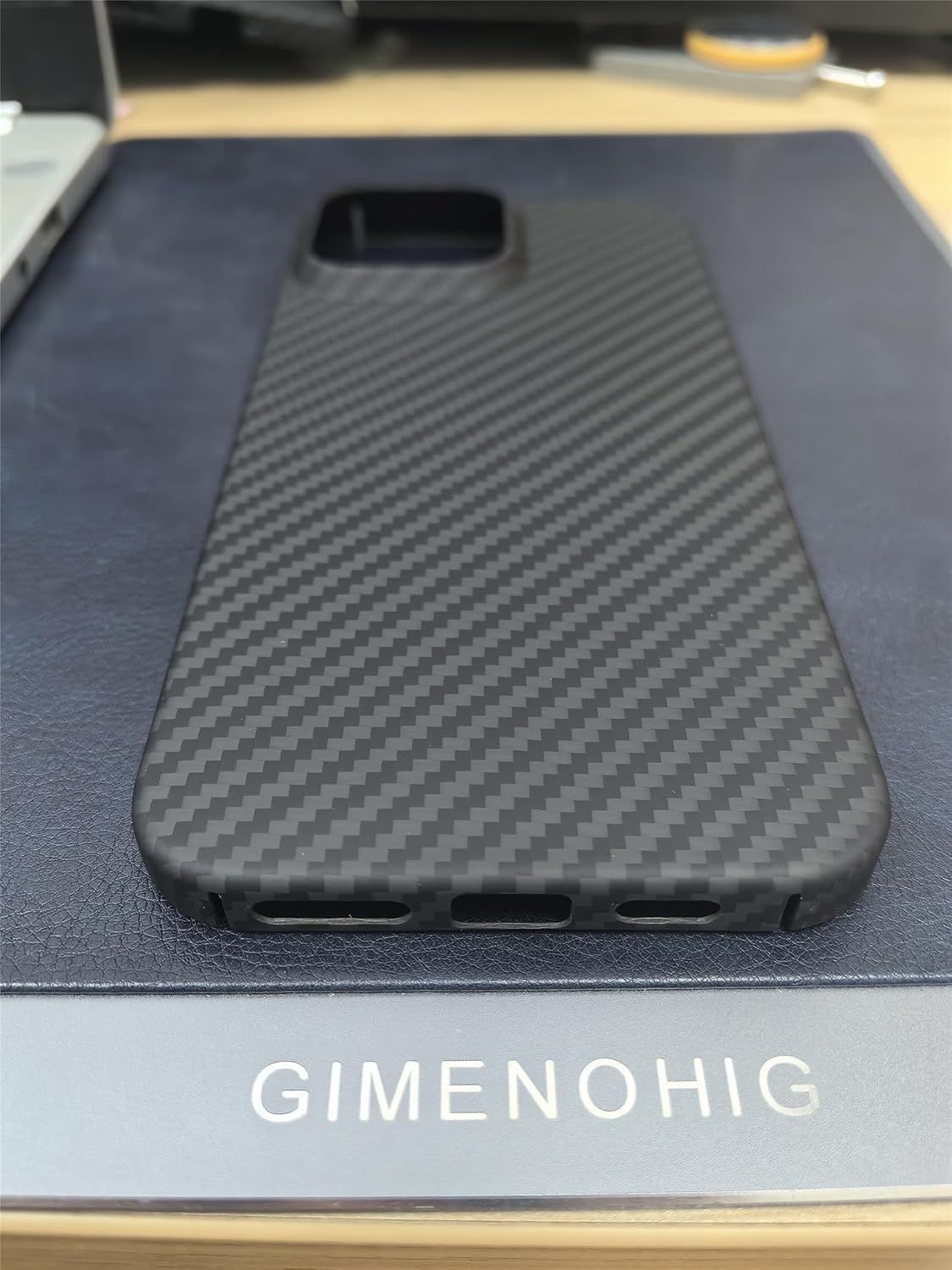 iPhone 16 Plus Slim Carbon Fiber Texture Anti-Fingerprint Hard Matte Case - Black