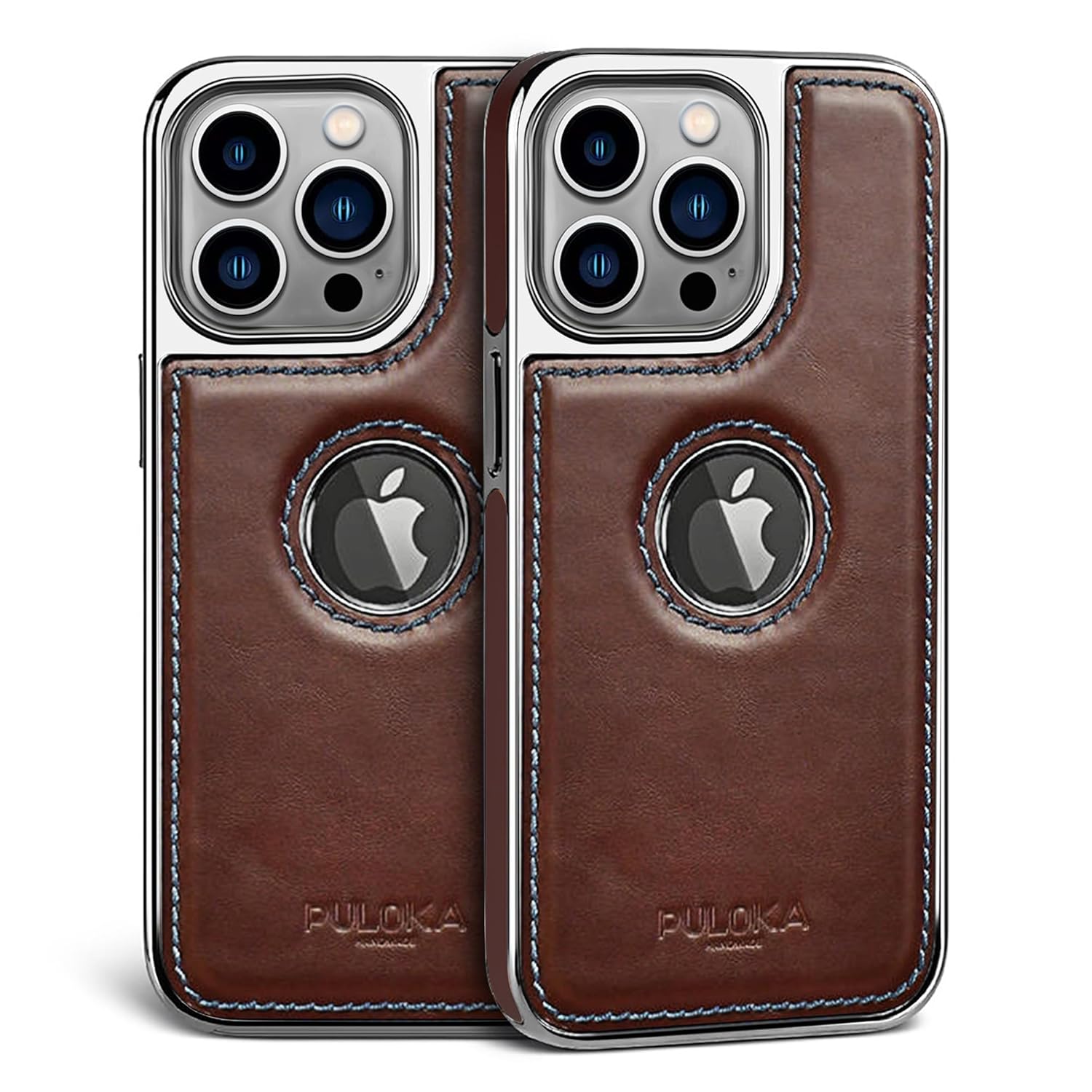 iPhone 13 Pro Luxurious Chrome Leather Case - Brown