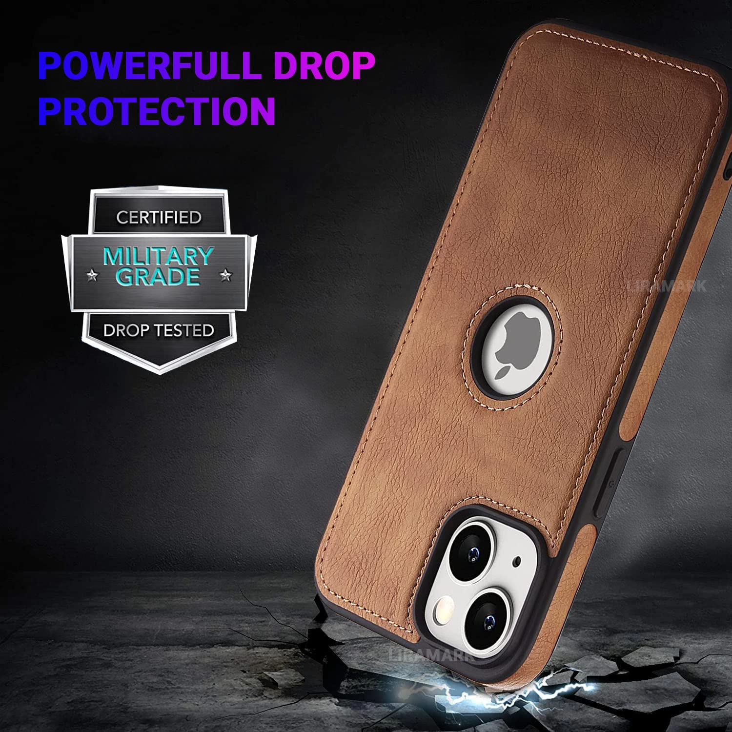 iPhone 14 Max Classic Luxury Elegant PU Leather Case Cover with Logo Cut  - Brown
