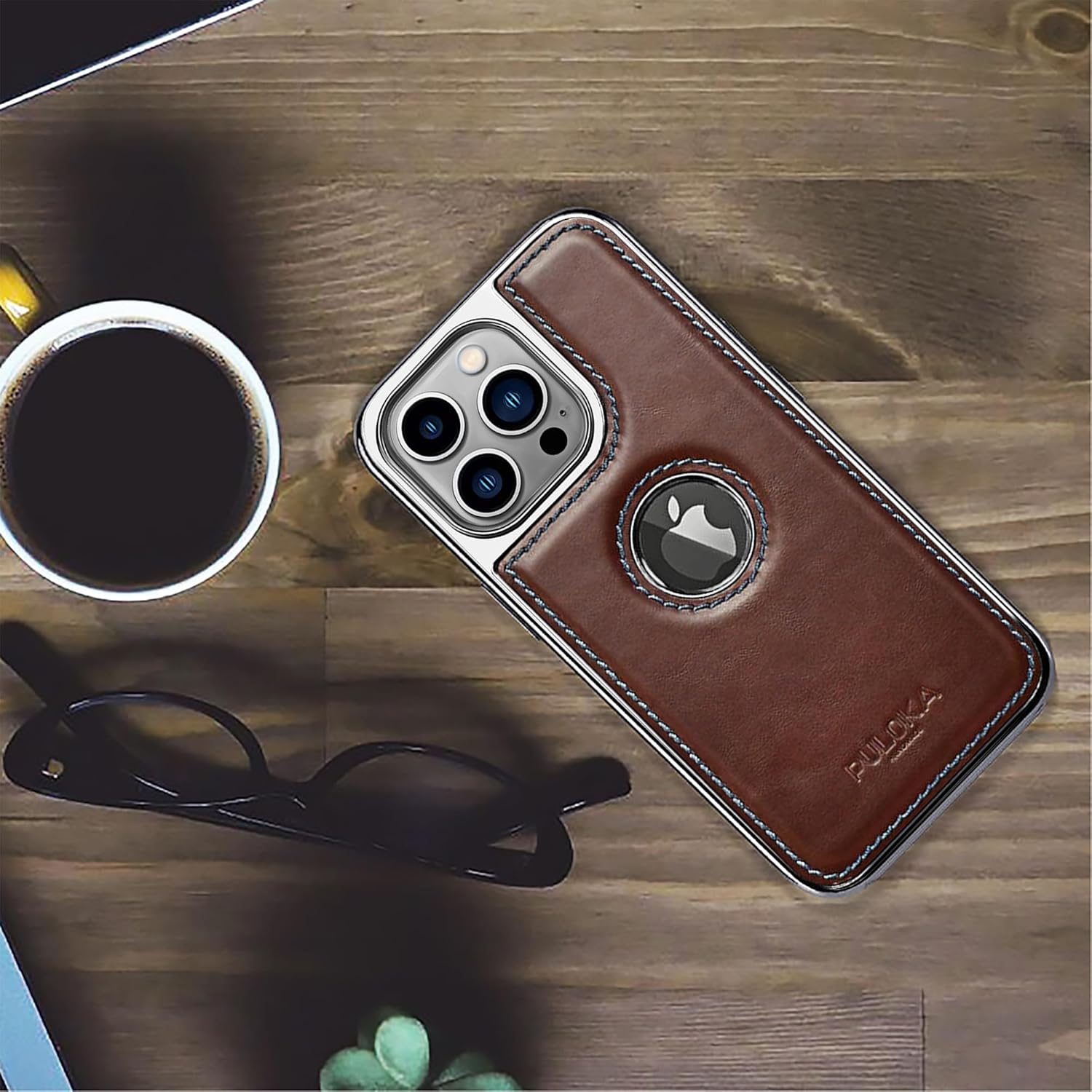 iPhone 13 Pro Luxurious Chrome Leather Case - Brown