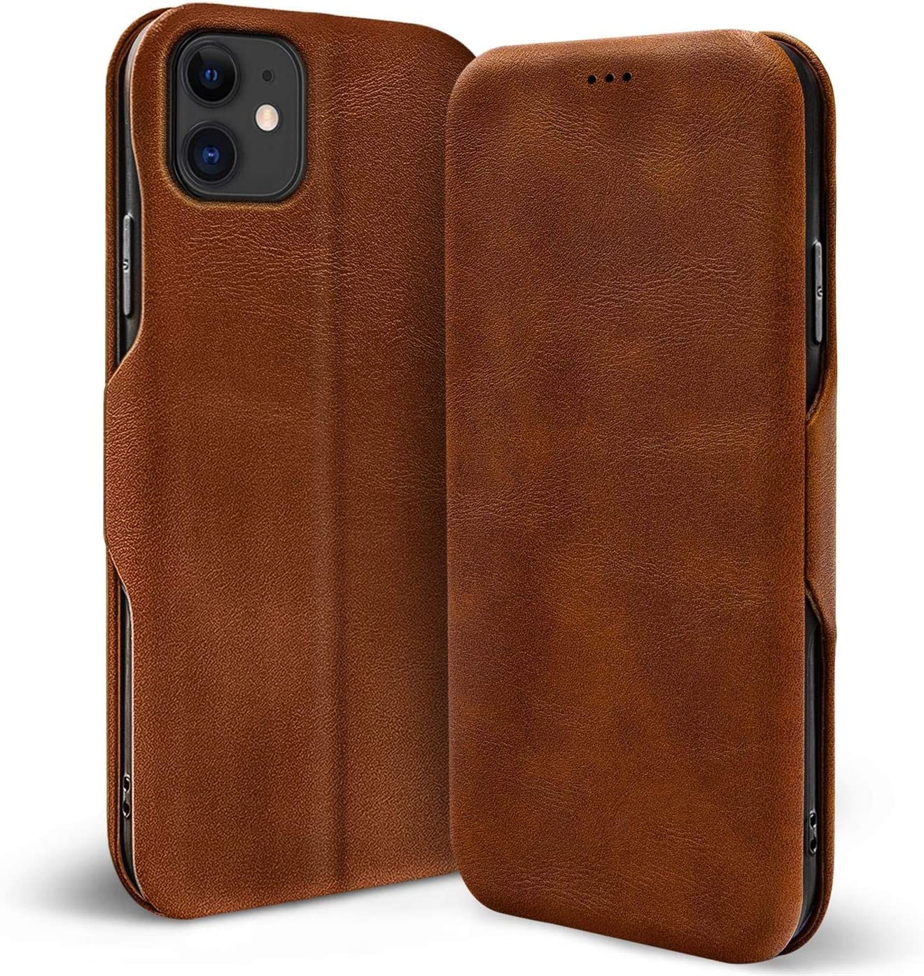 iPhone 11 Leather Flip Cover Stand With Card Holder Logo Cut Case