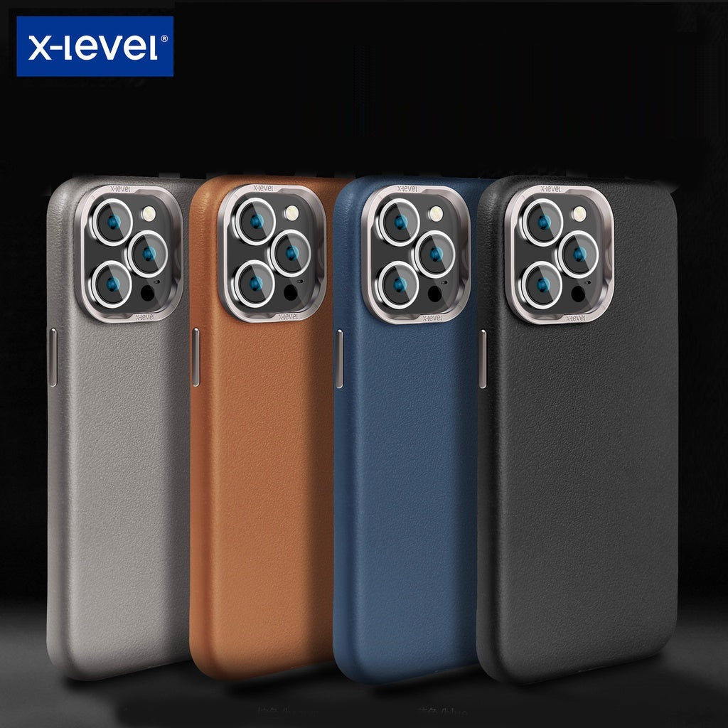 iPhone 15 Pro Max Genuine Leather Case Luxury Business Style Back Cover Case - Blue