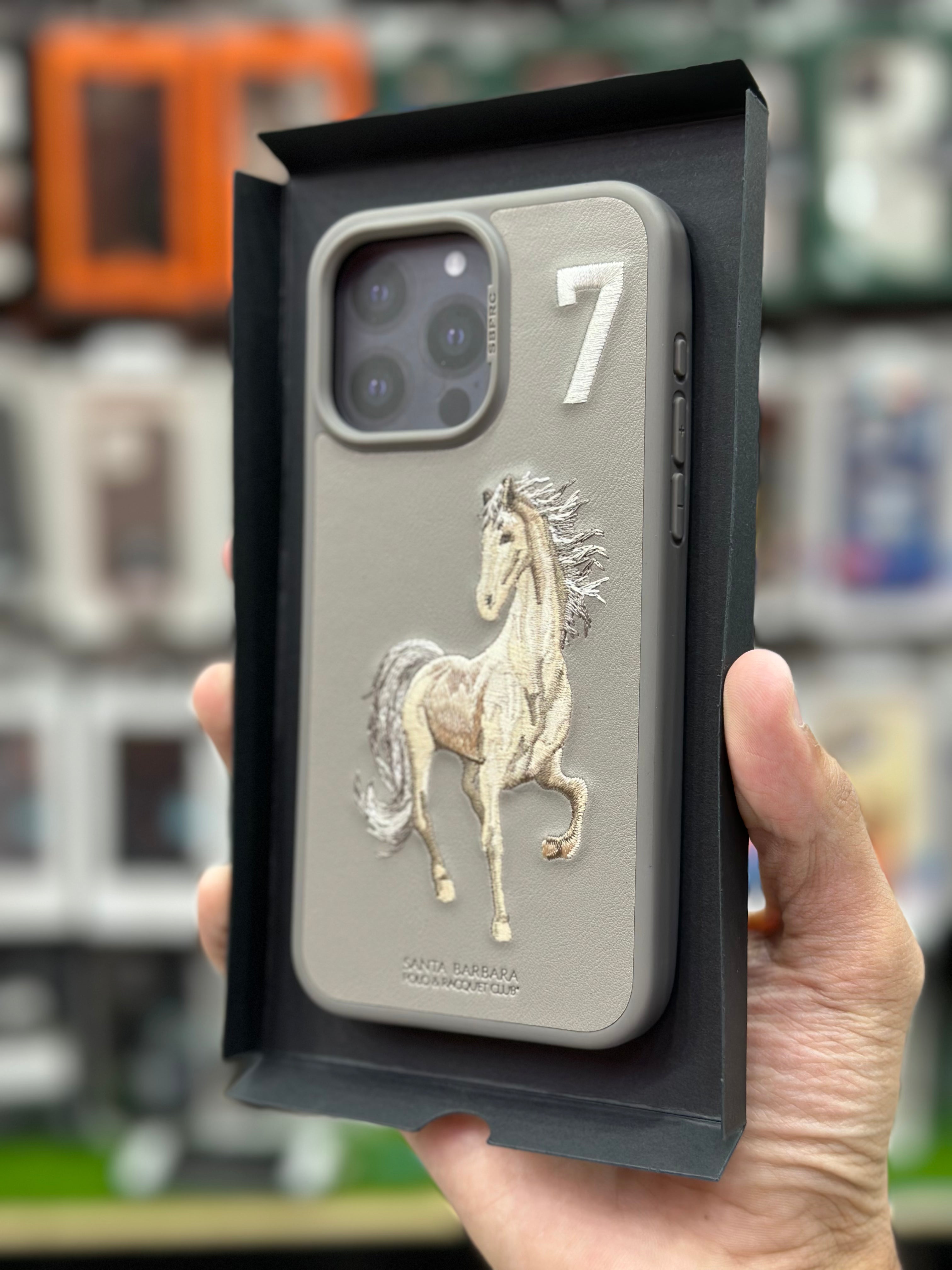 iPhone 15 Pro Santa Barbara Embroided Boris Horse Leather Back Case - Titanium