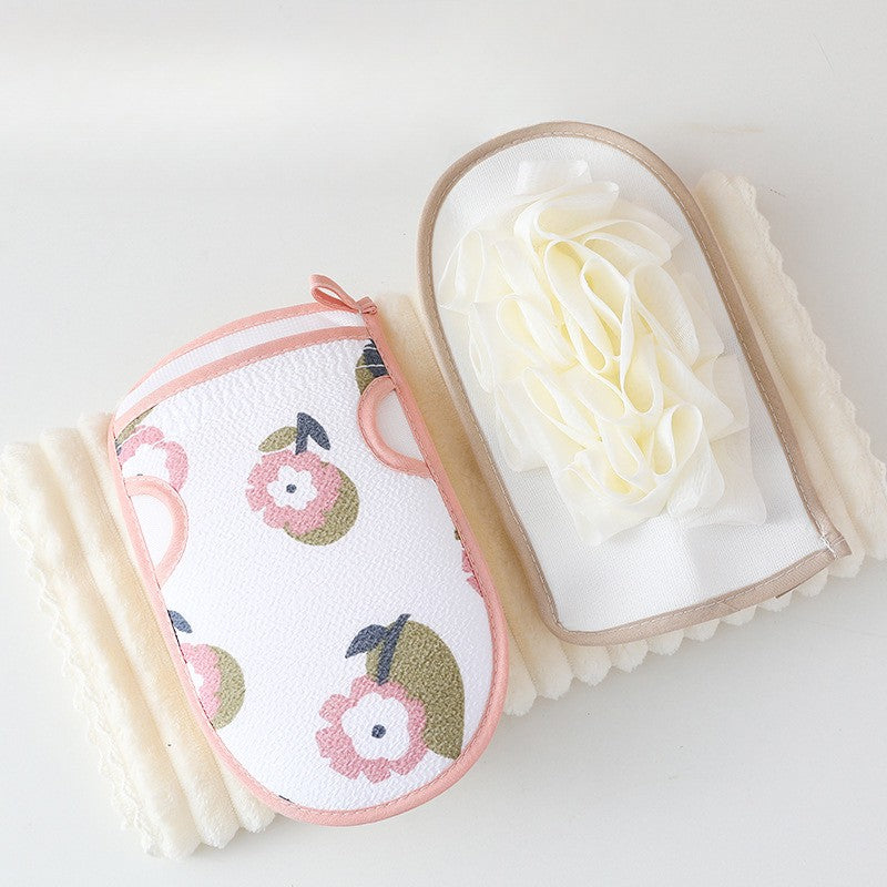 Premium Double Sided Floral Pattern Polyester Body Scrubbing Glove