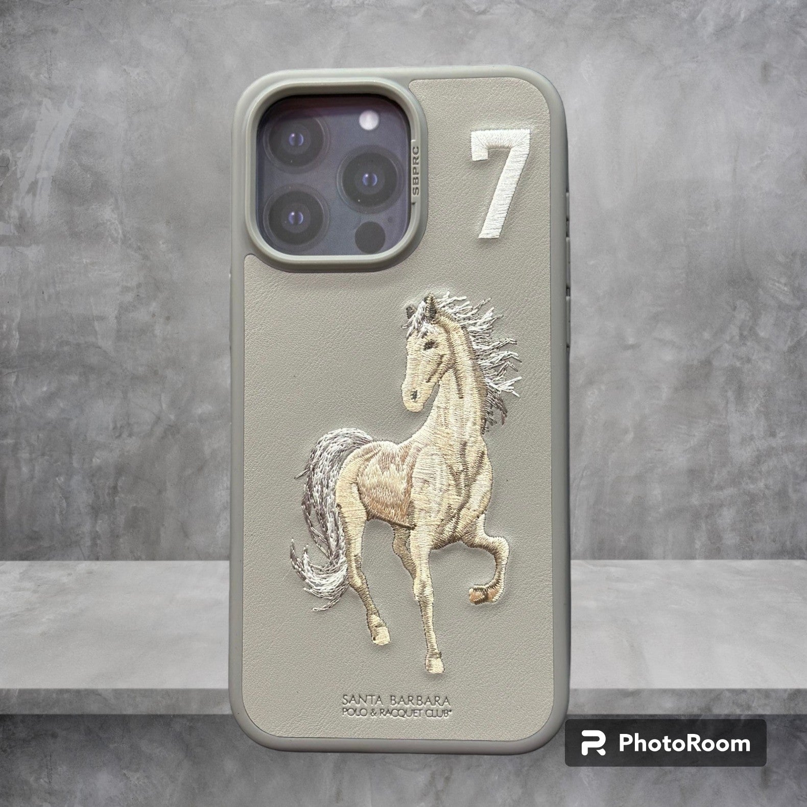iPhone 15 Pro Santa Barbara Embroided Boris Horse Leather Back Case - Titanium