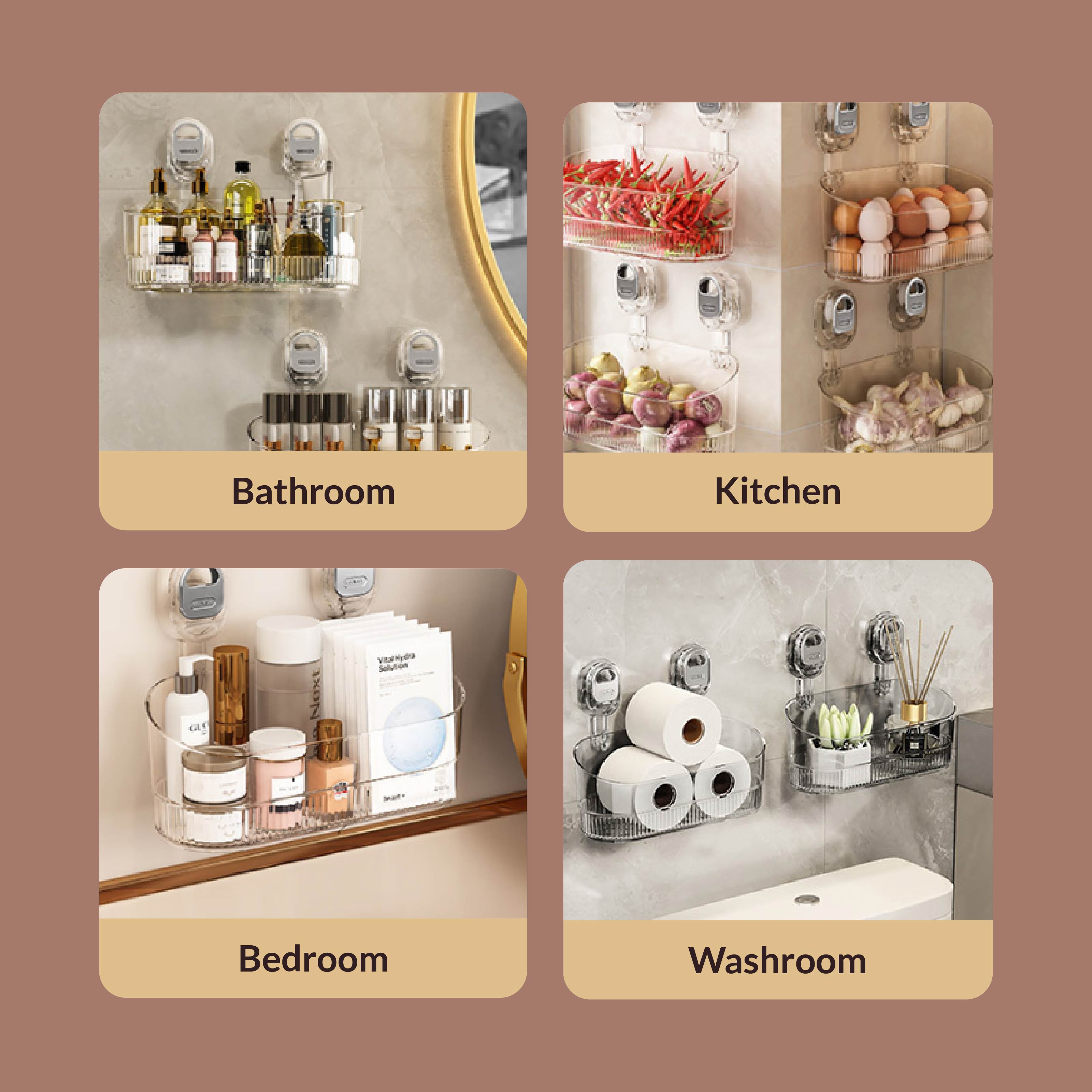 Steel Wall Mounted Suction-Cup Bathroom Rack (Cream White)