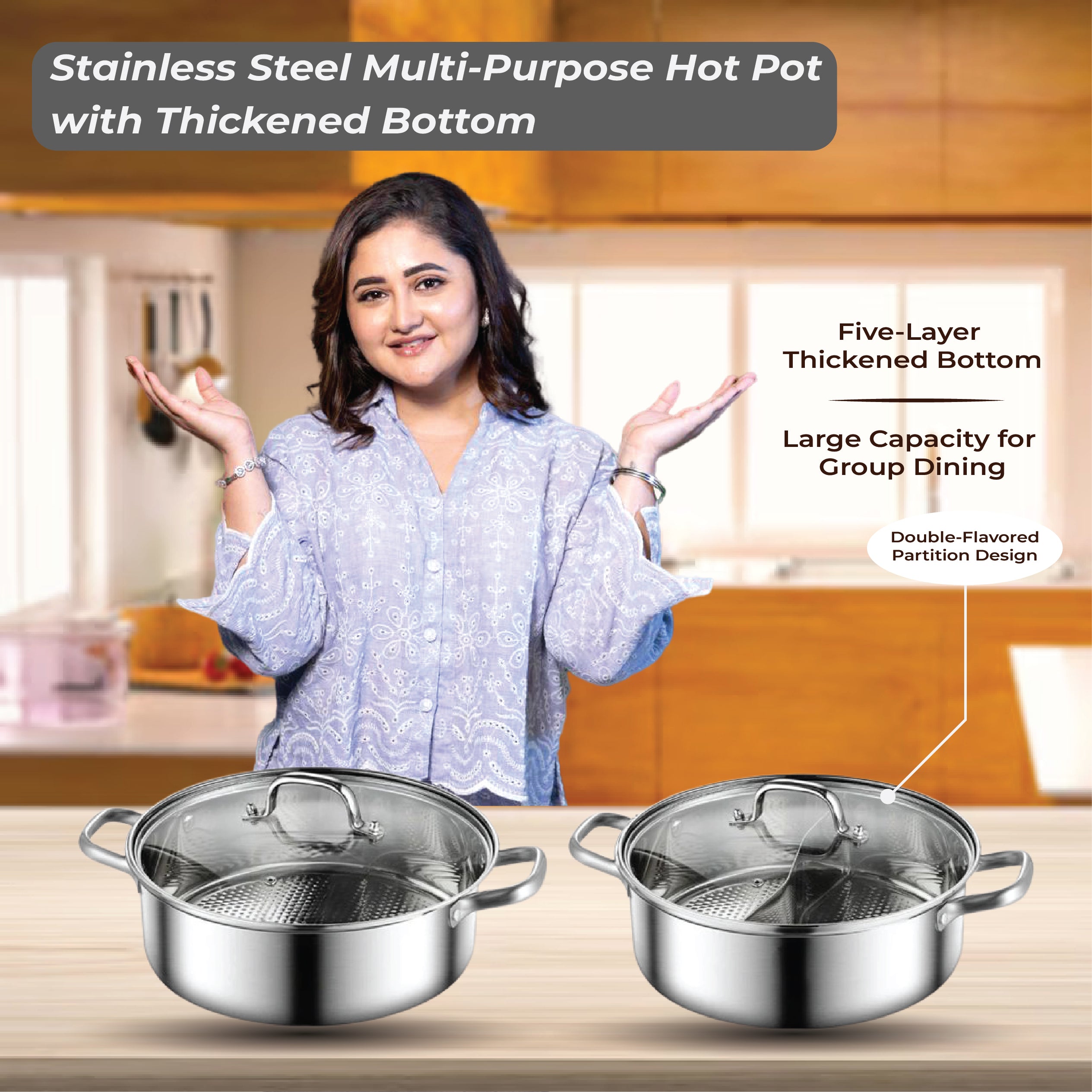 Casecart Stainless Steel Multi-Purpose Hot Pot with Thickened Bottom (28cm)