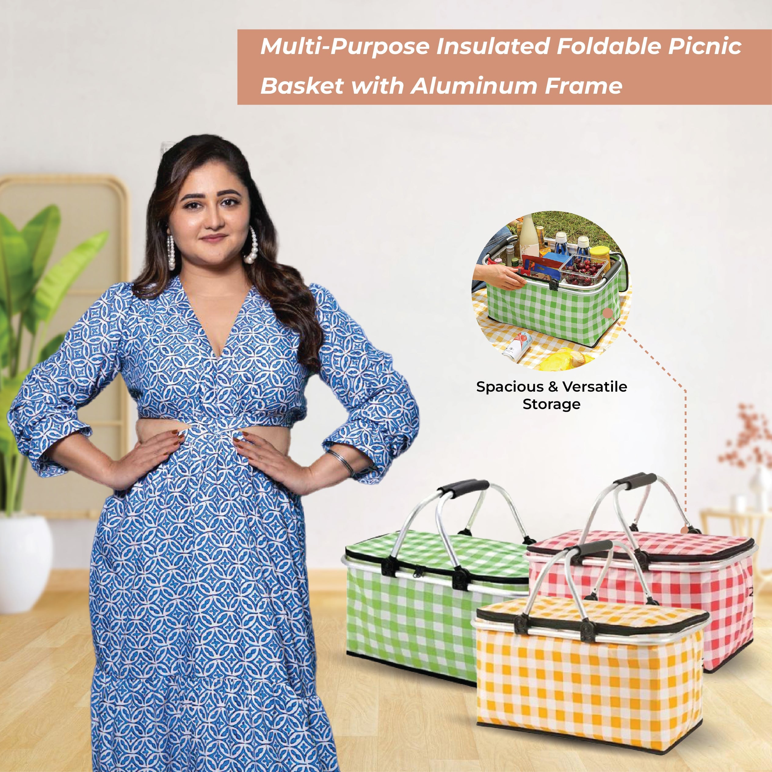 Casecart Multi-Purpose Insulated Foldable Picnic Basket with Aluminum Frame