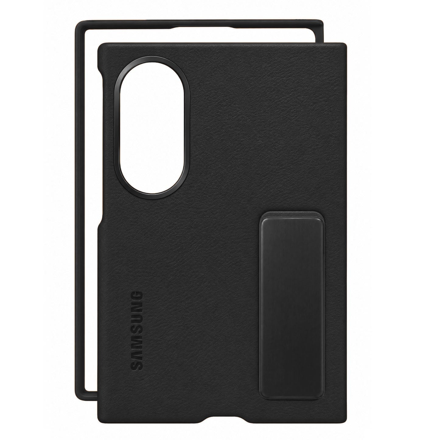 Samsung Z Fold8 Leather Case, Kindsuit Leather Back Cover with Metal Kickstand - Black