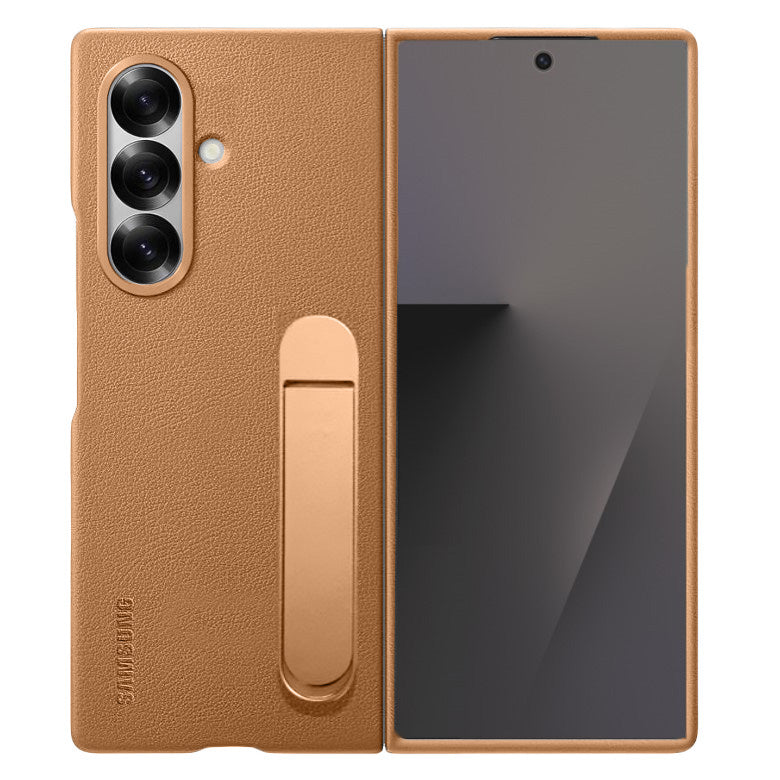 Samsung Galaxy Z Fold7 Leather Protective Shell Case Cover with Stand - Brown