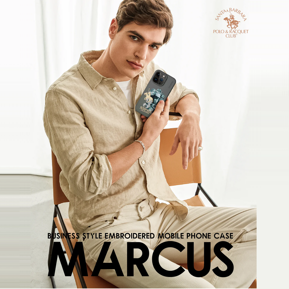 Santa Barbara Marcus Series Genuine Leather Case for iPhone 15 Pro Max - Blue