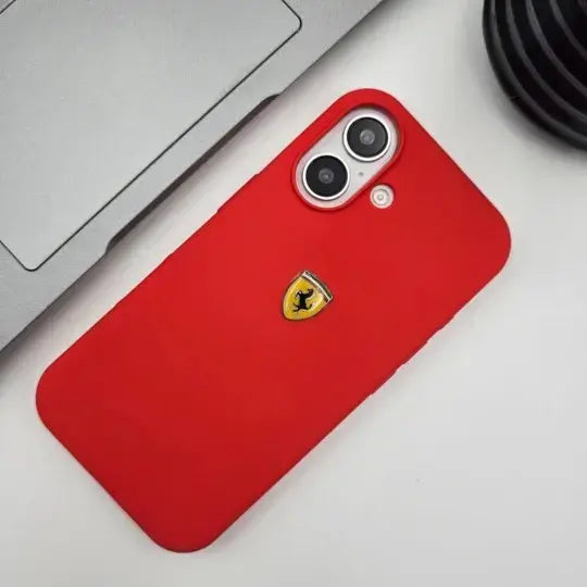 Ferrari FESSIHCN65R Scuderia Silicone Case with Logo Shield for iPhone 16 (Red)