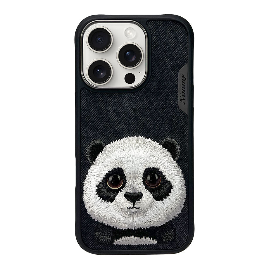 iPhone 16 Pro Max Nimmy Official Embroidery Big Eye Series Back Cover Case - Panda